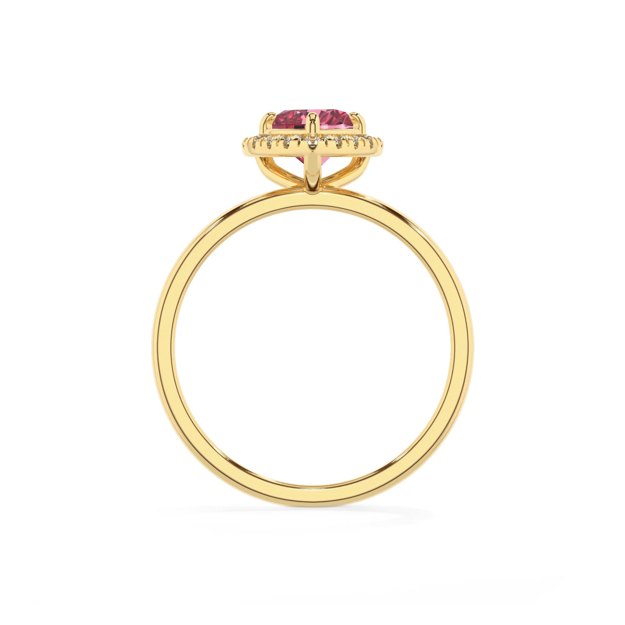lab grown pink-tourmaline heart solitaire rings in yellow gold