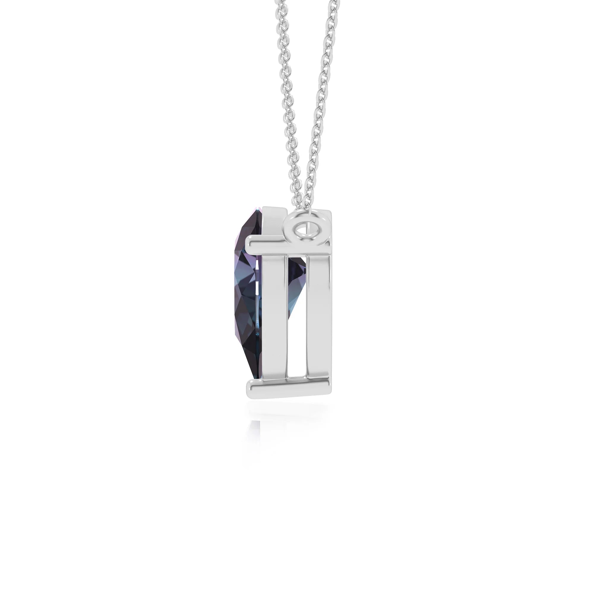 lab grown alexandrite pear solitaire necklaces in platinum