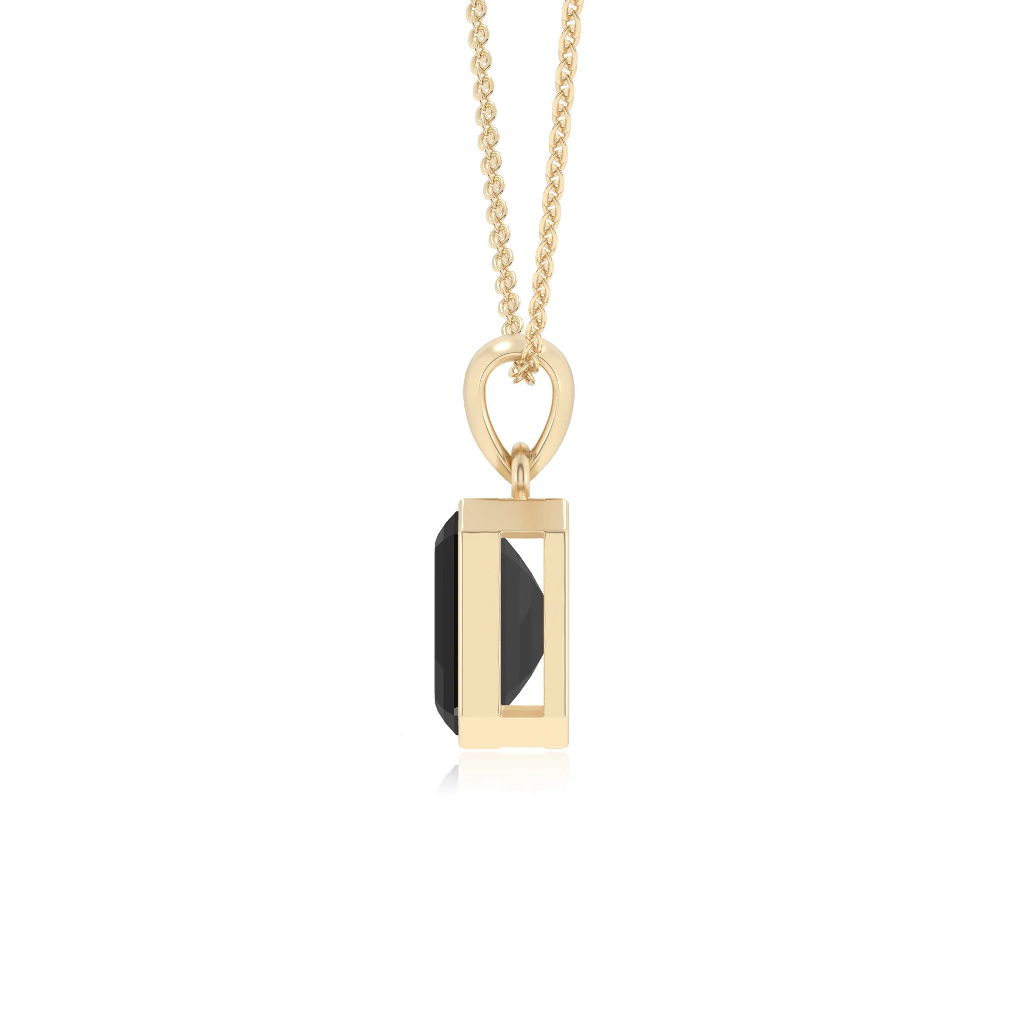 natural black-onyx emerald cut solitaire necklaces in yellow gold