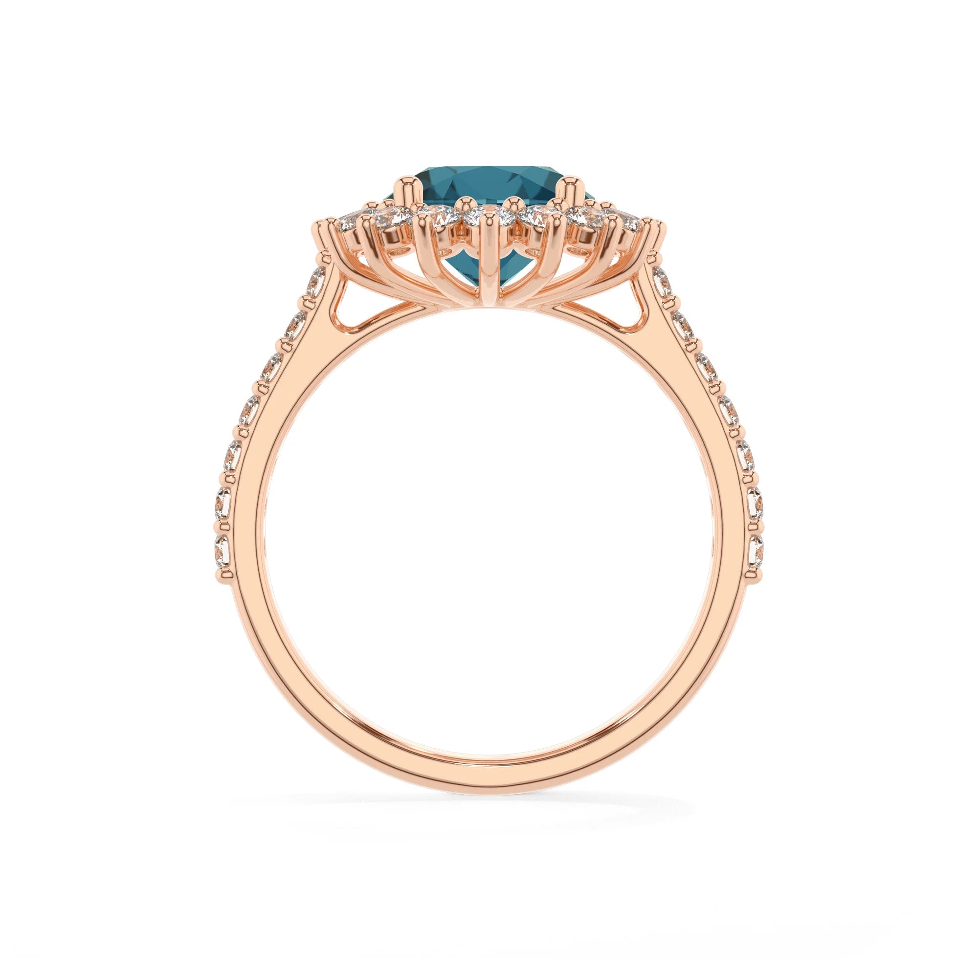 natural london-blue-topaz round solitaire rings in rose gold