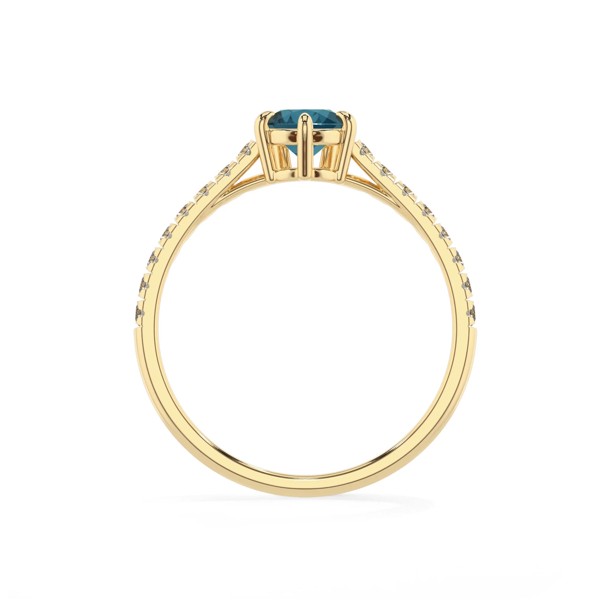 natural london-blue-topaz pear half eternity solitaire engagement rings in yellow gold