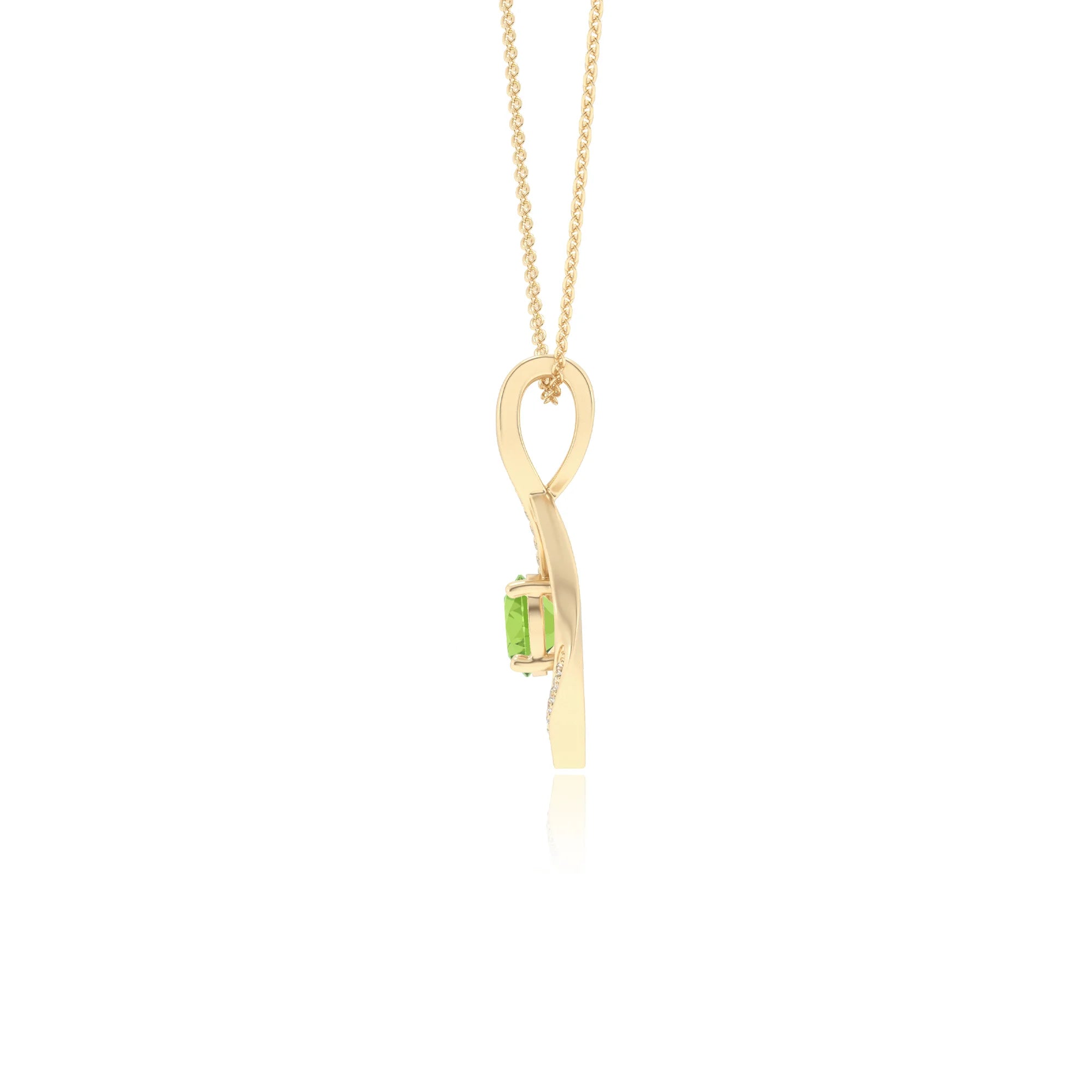 natural peridot round solitaire necklaces in yellow gold