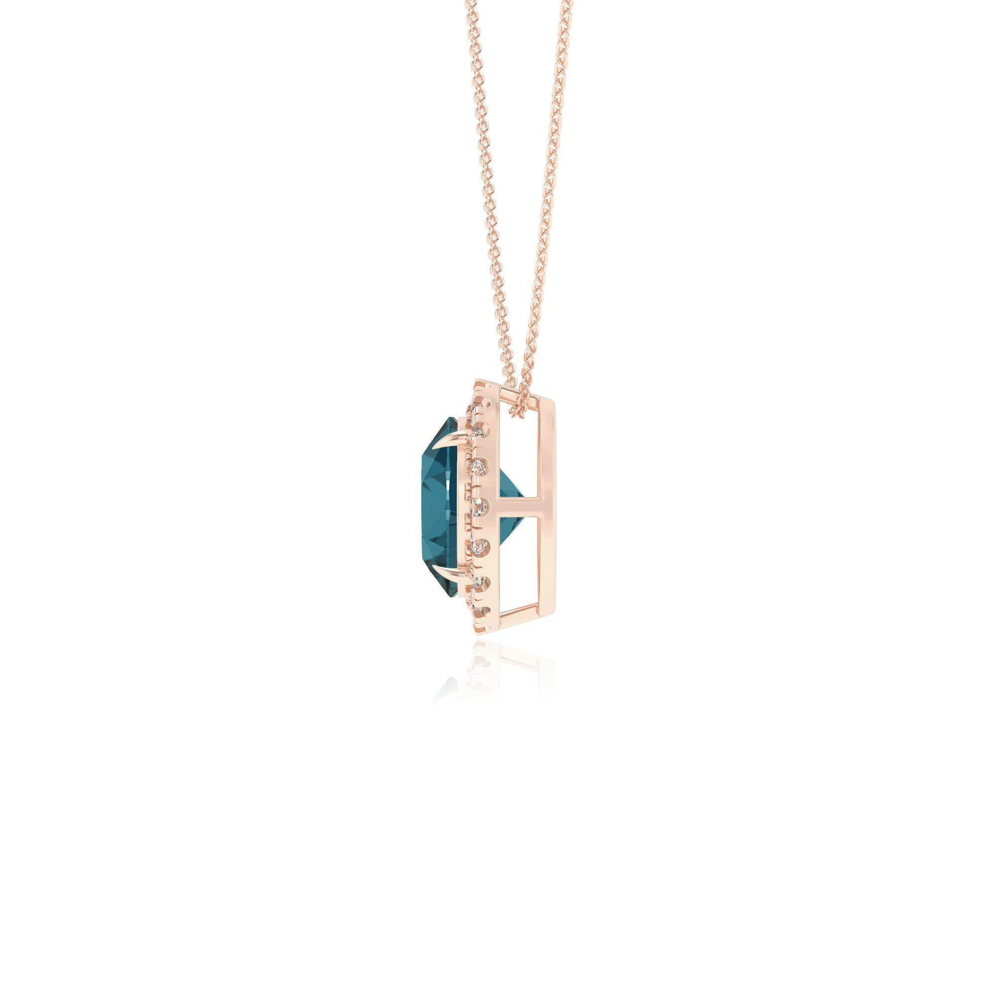 natural london blue topaz round solitaire necklaces in rose gold