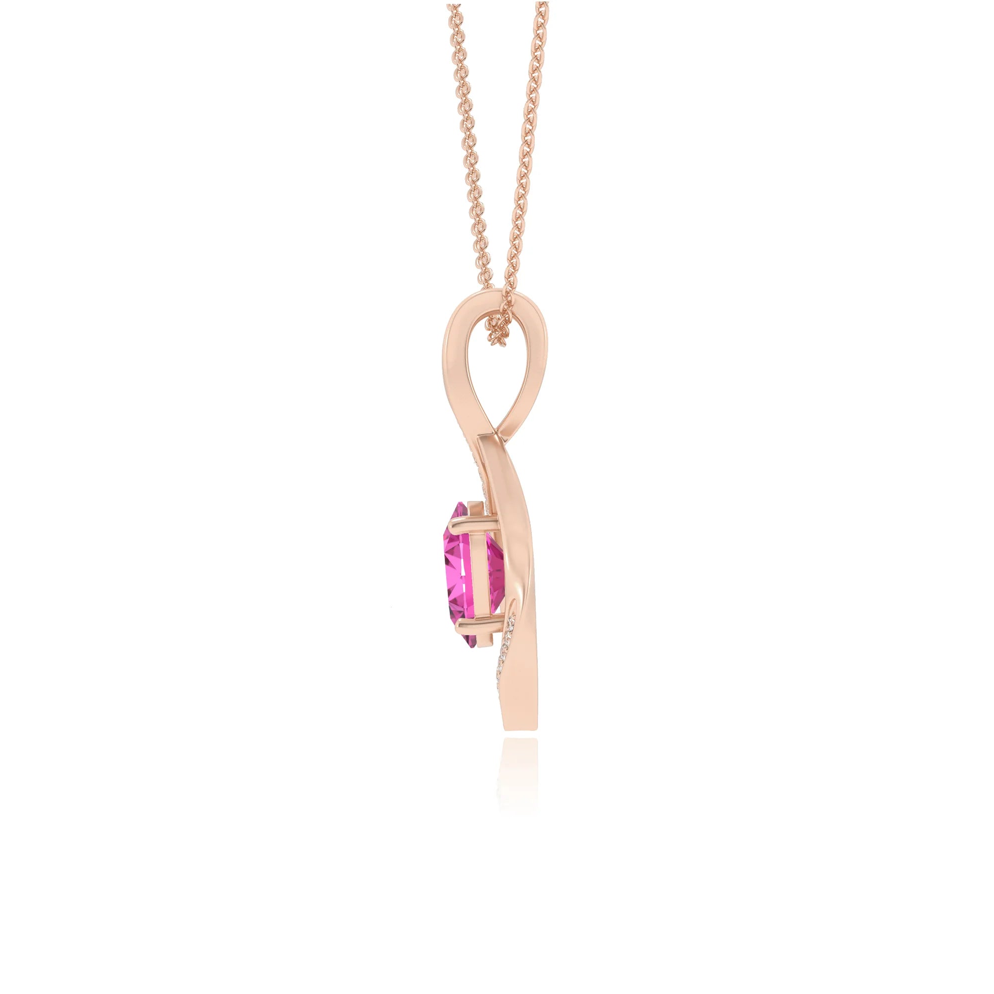 lab grown pink-sapphire oval solitaire necklaces in rose gold