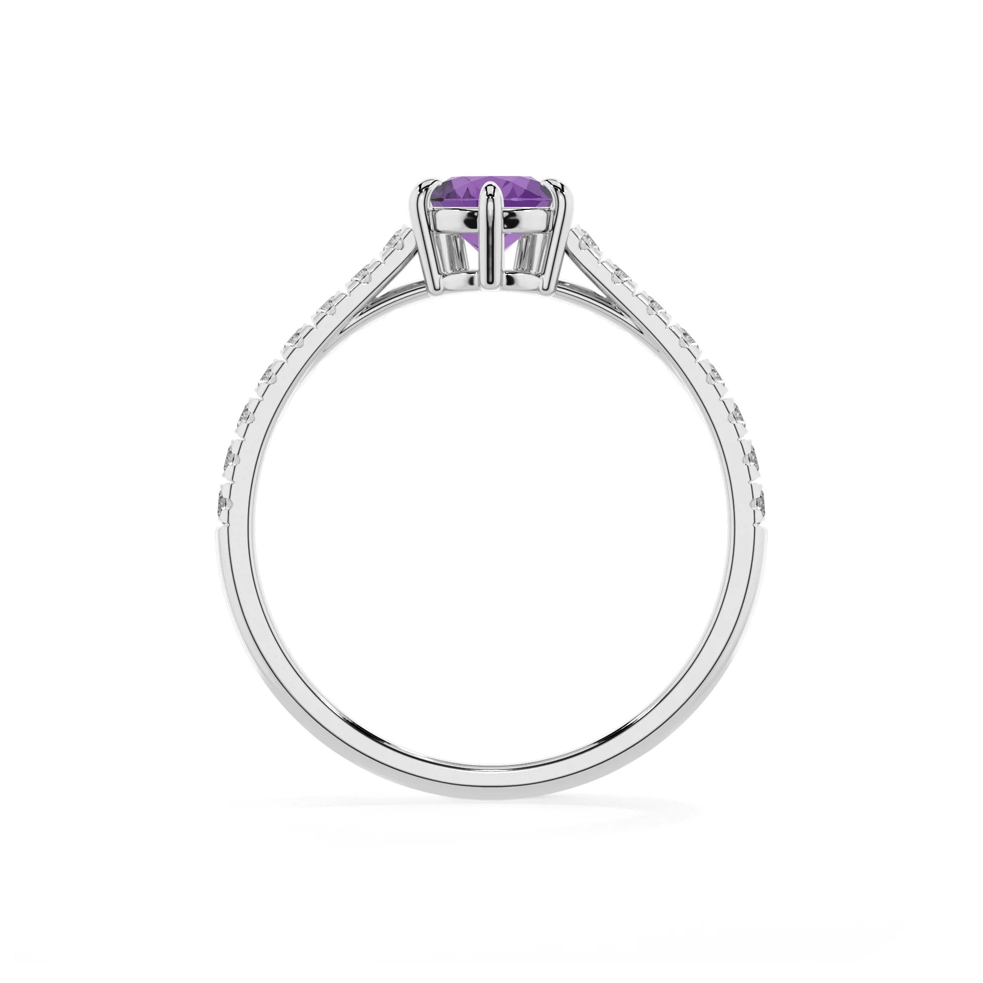 lab grown amethyst pear half eternity solitaire engagement rings in white gold