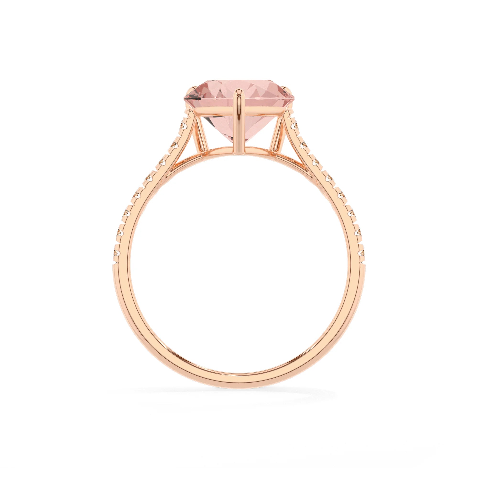 lab grown morganite heart half eternity solitaire engagement rings in rose gold
