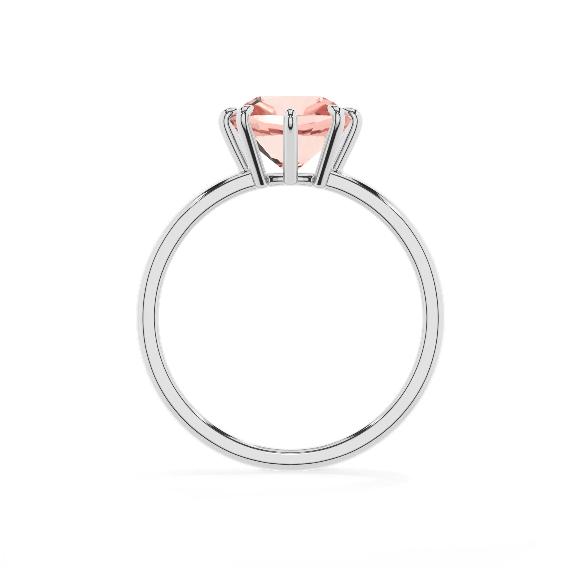lab grown morganite cushion solitaire rings in sterling silver