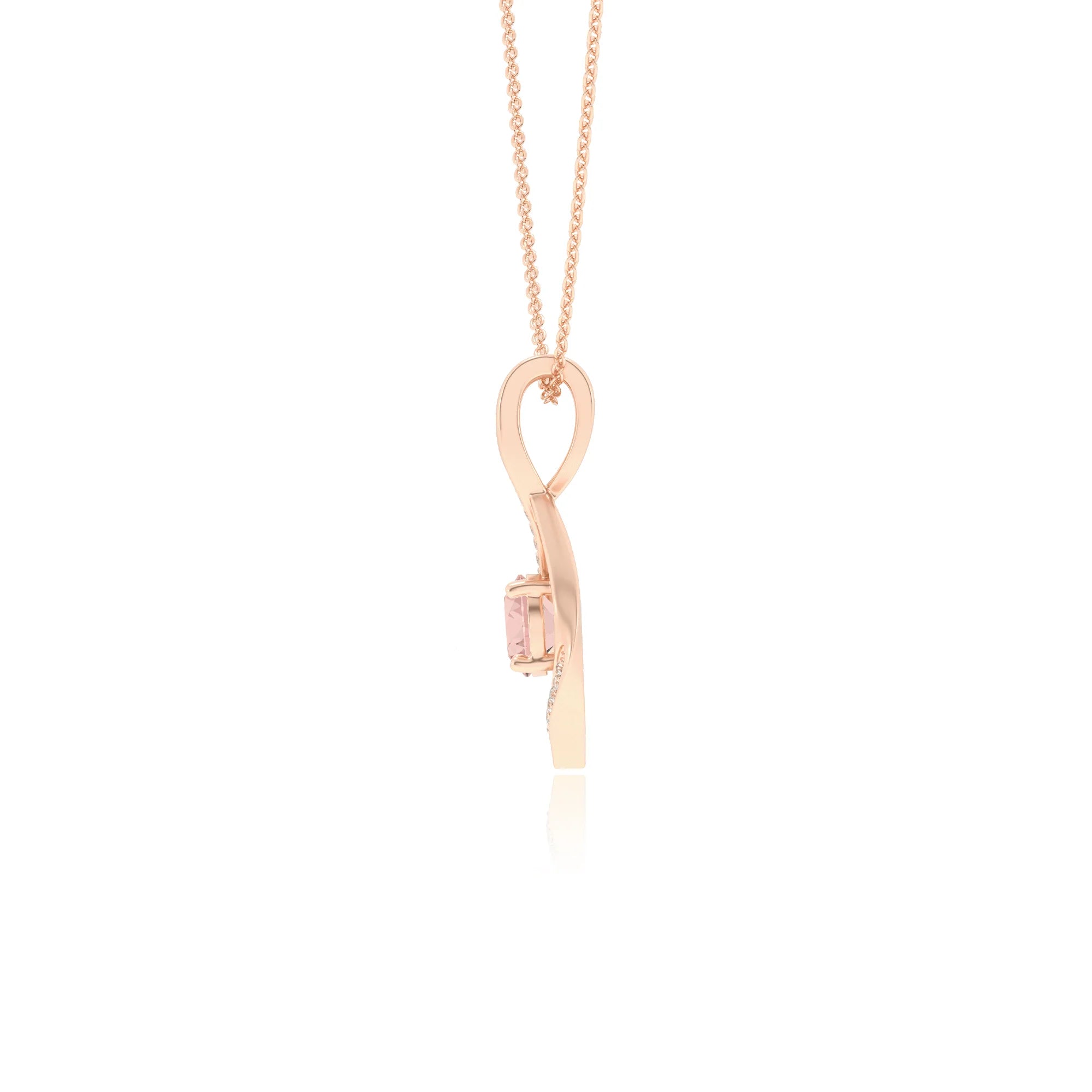 lab grown morganite round solitaire necklaces in rose gold