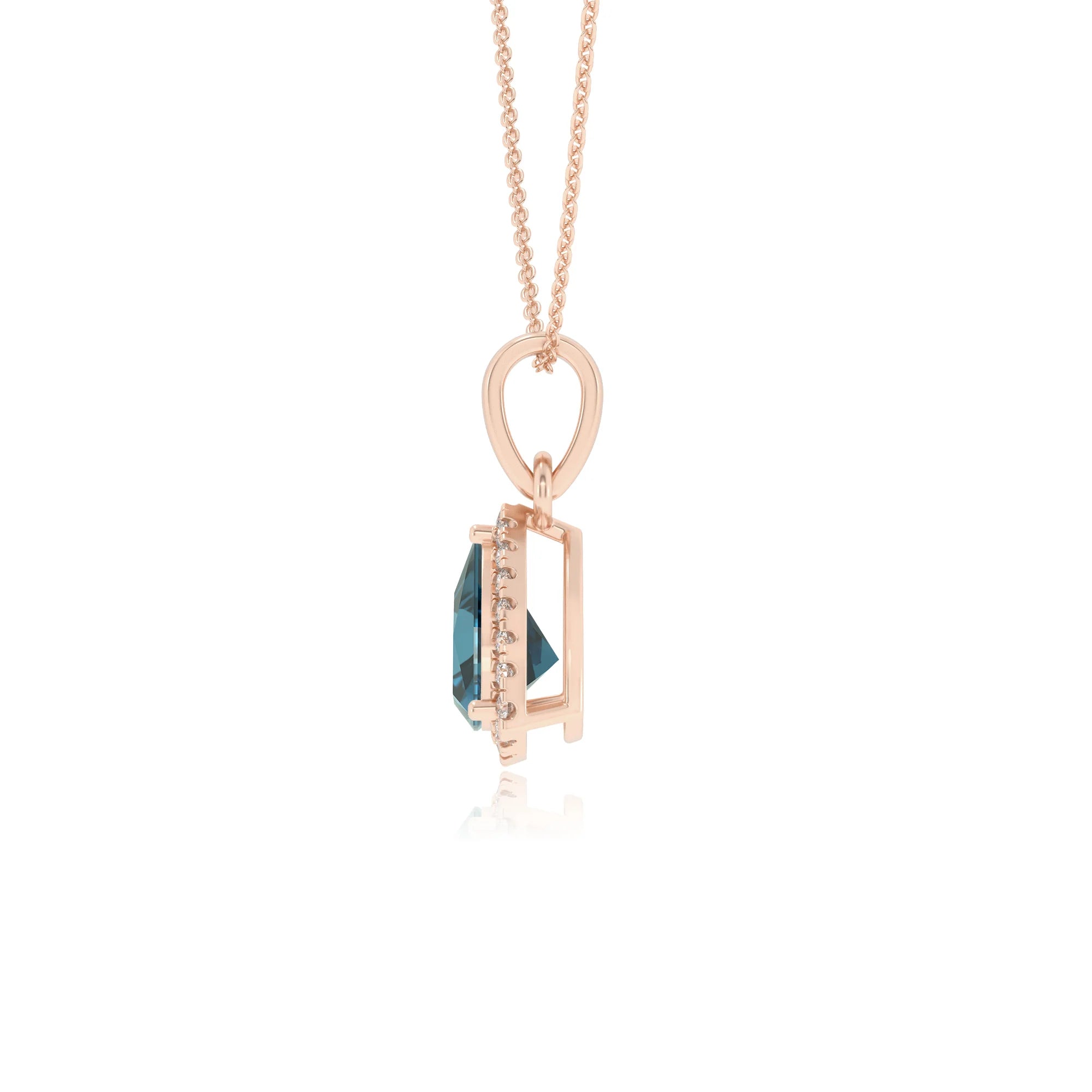 natural london-blue-topaz trillion solitaire necklaces in rose gold