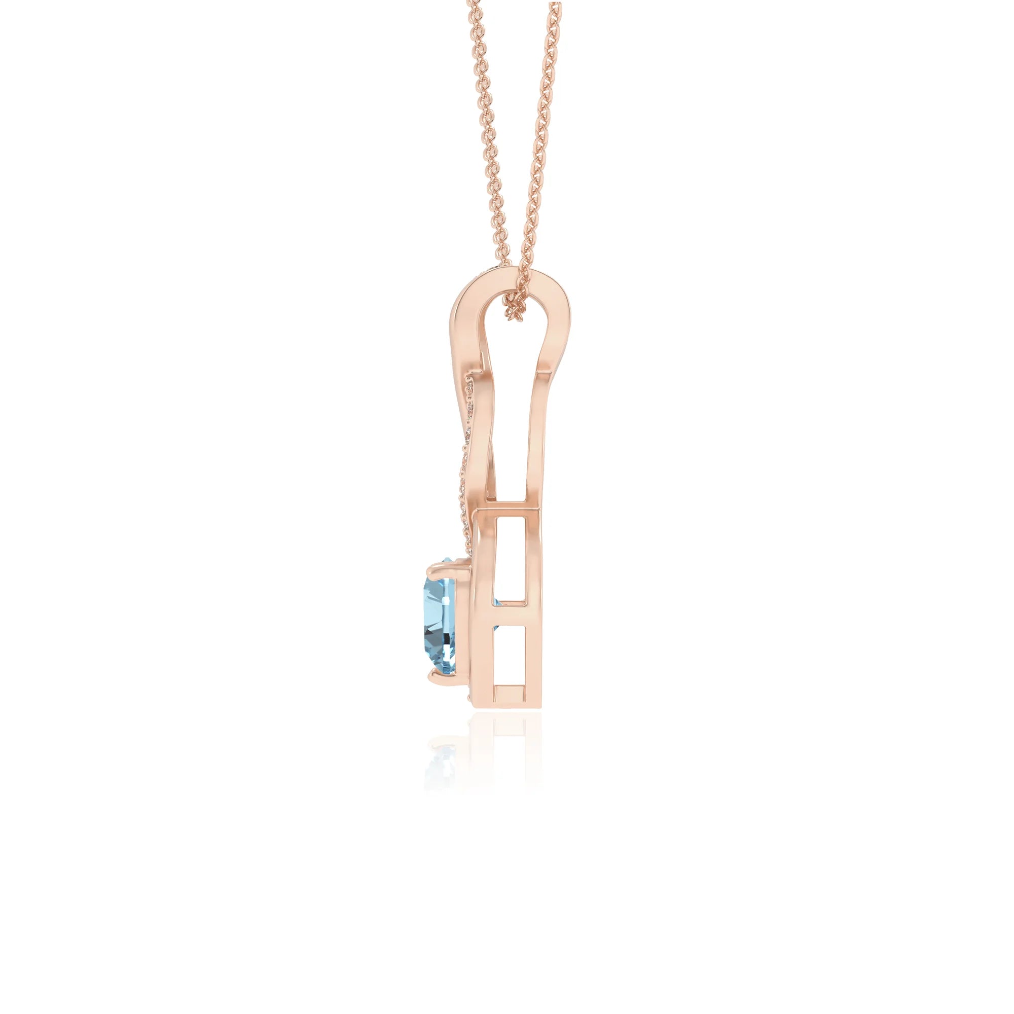 lab grown aquamarine heart infinity necklaces in rose gold