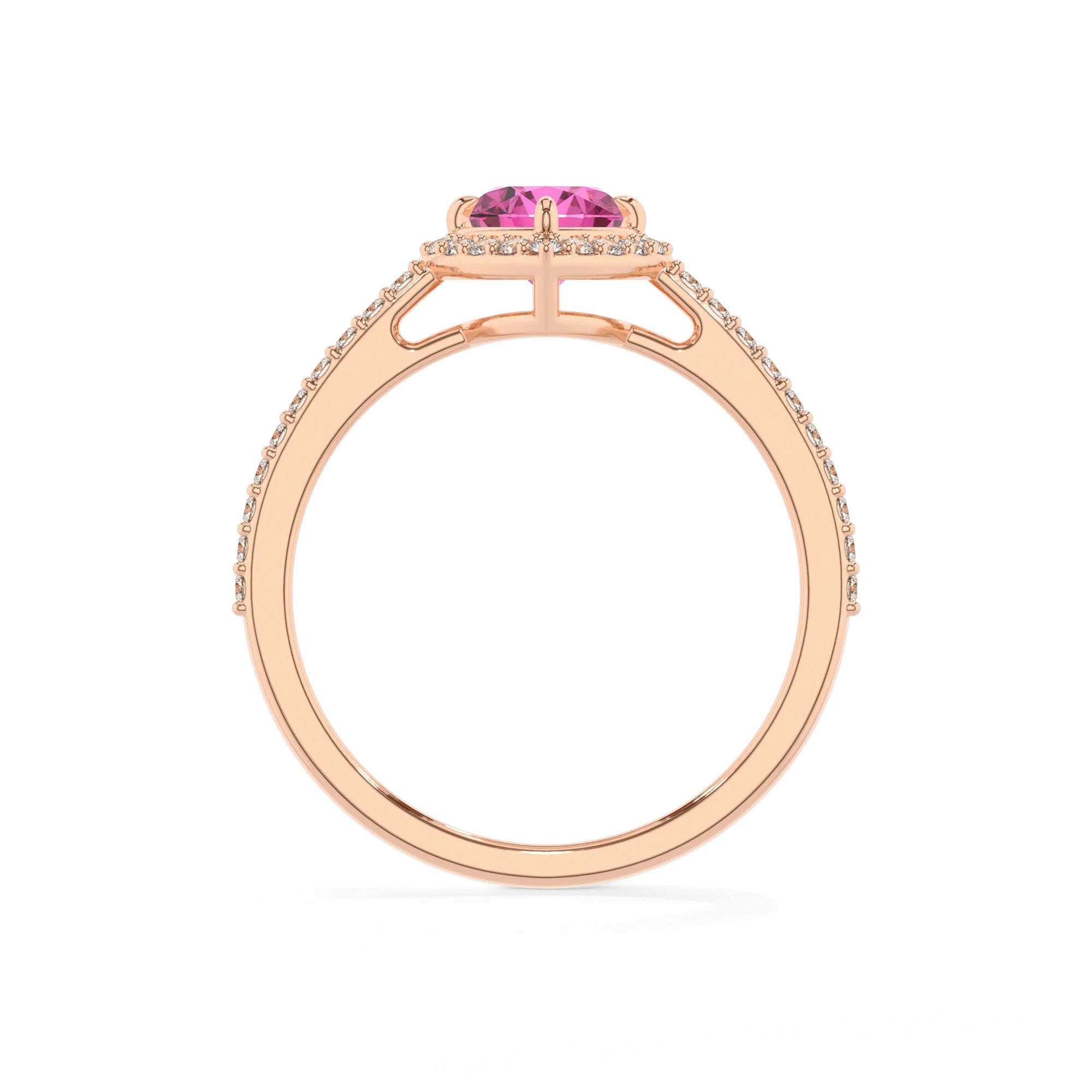 lab grown pink-sapphire heart solitaire rings in rose gold