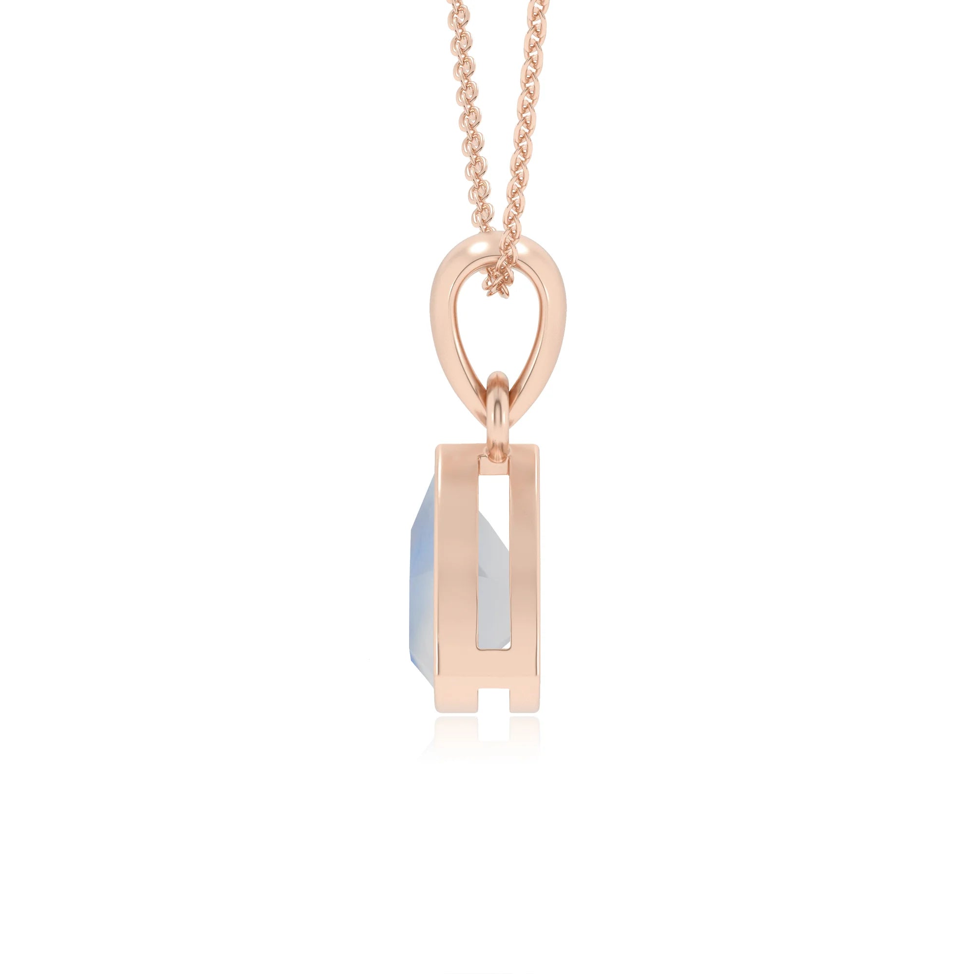 natural rainbow-moonstone trillion solitaire necklaces in rose gold