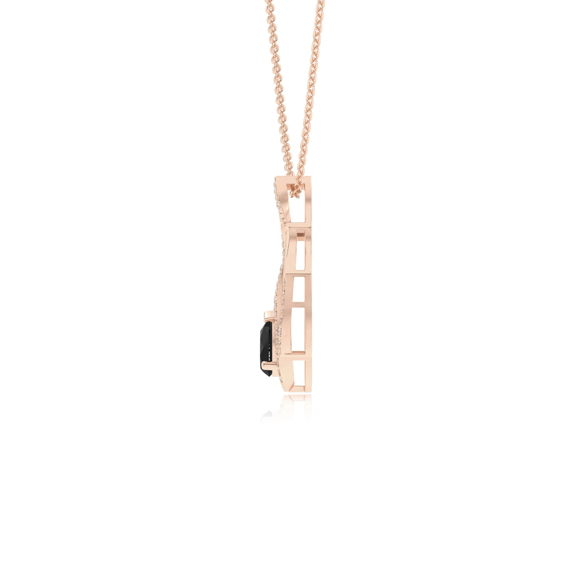 natural black-onyx pear solitaire necklaces in rose gold