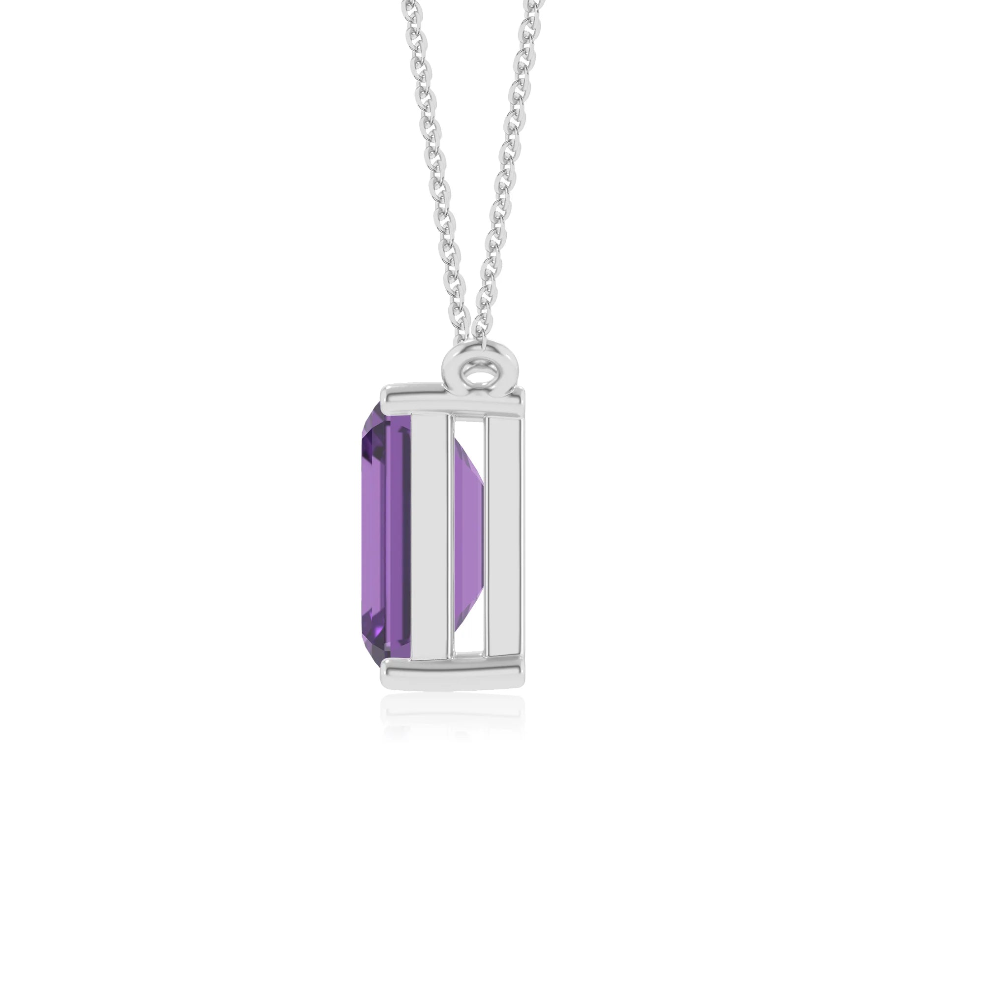 lab grown amethyst emerald cut solitaire necklaces in white gold
