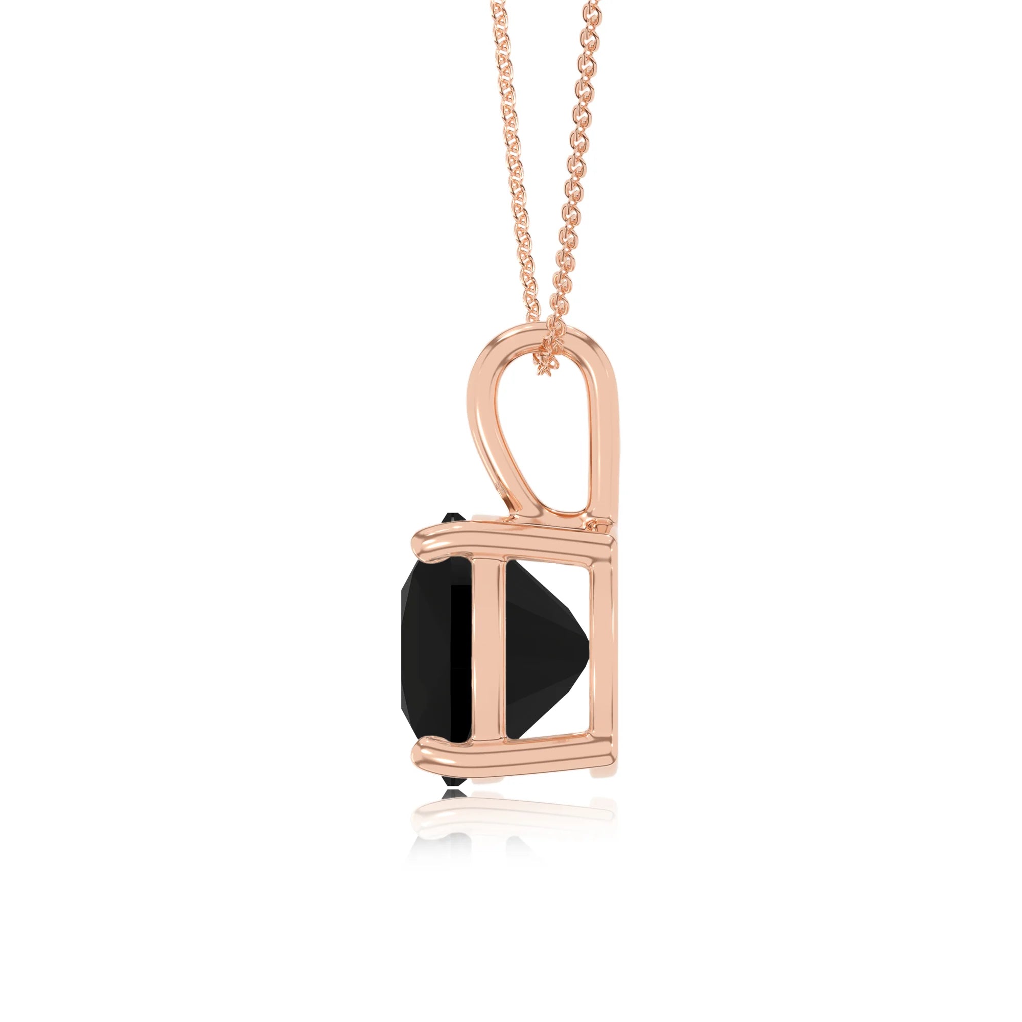 natural black-onyx cushion solitaire necklaces in rose gold