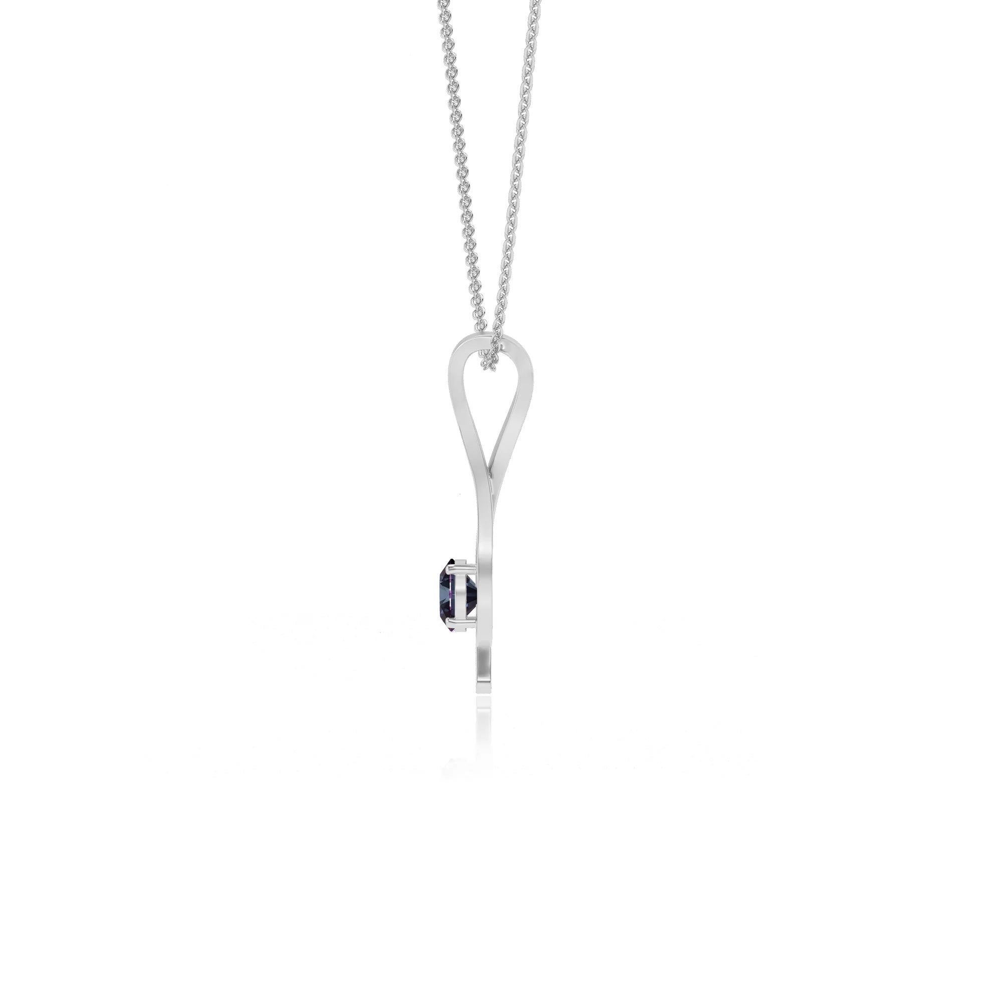 lab grown alexandrite round solitaire necklaces in white gold