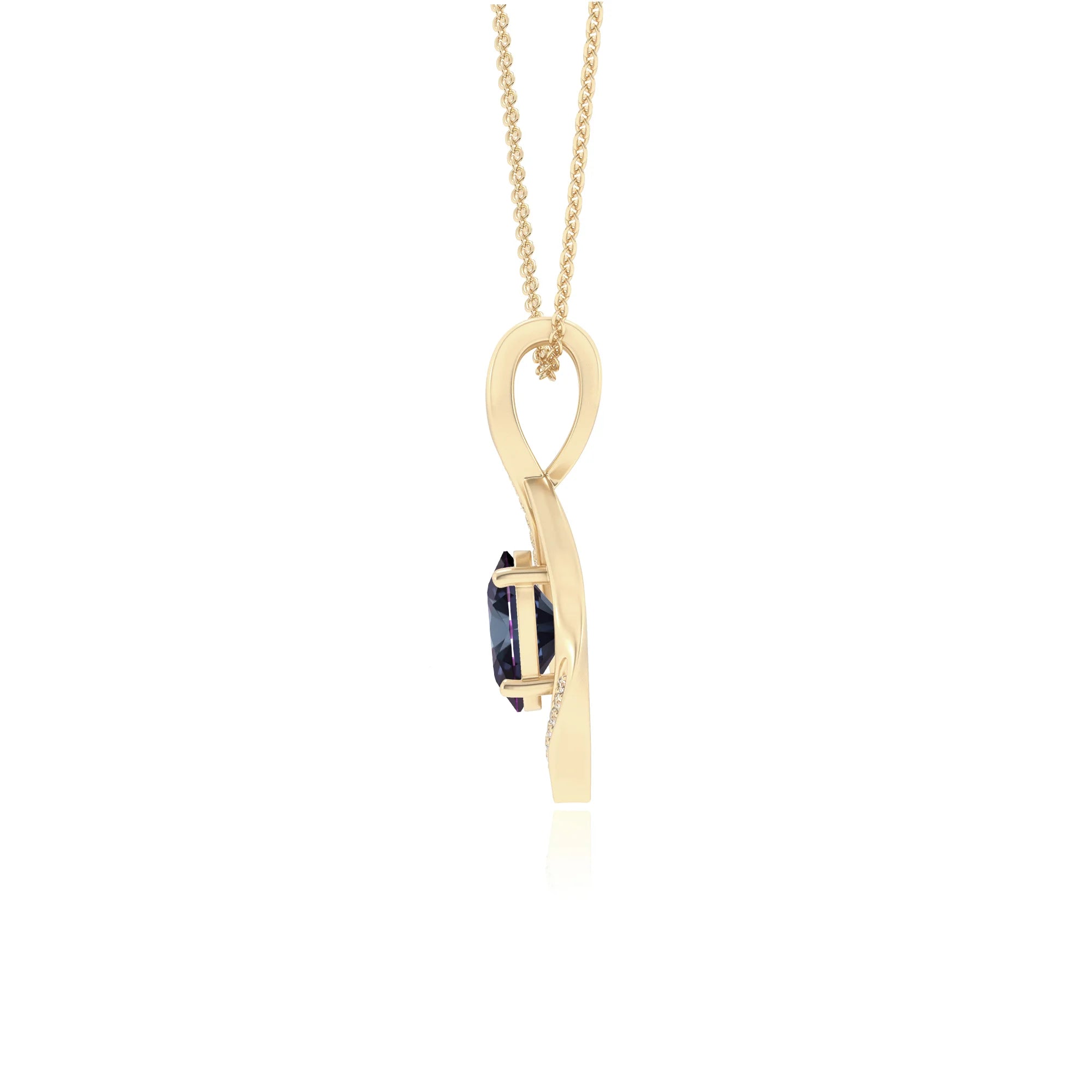lab grown alexandrite oval solitaire necklaces in yellow gold