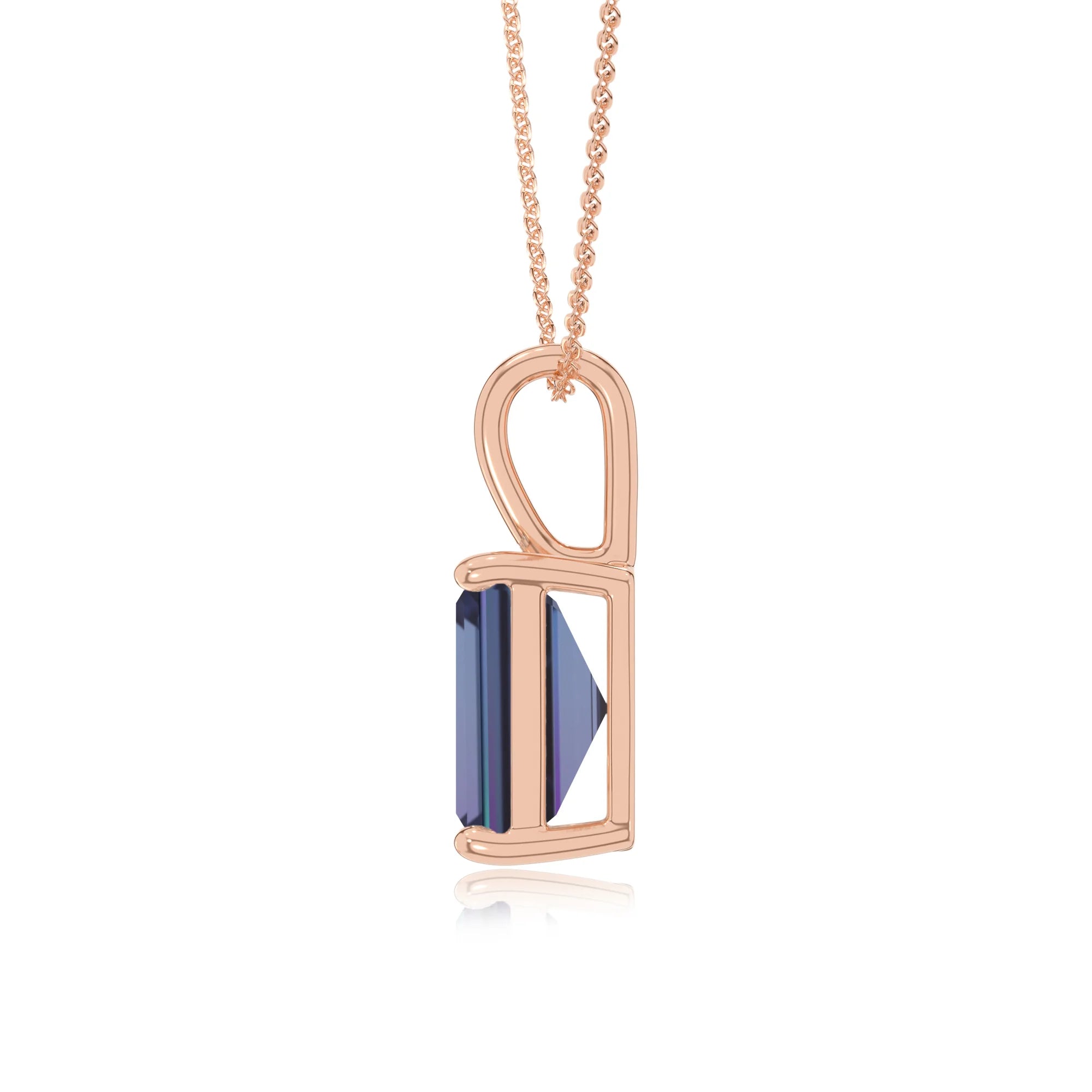lab grown alexandrite emerald cut solitaire necklaces in rose gold