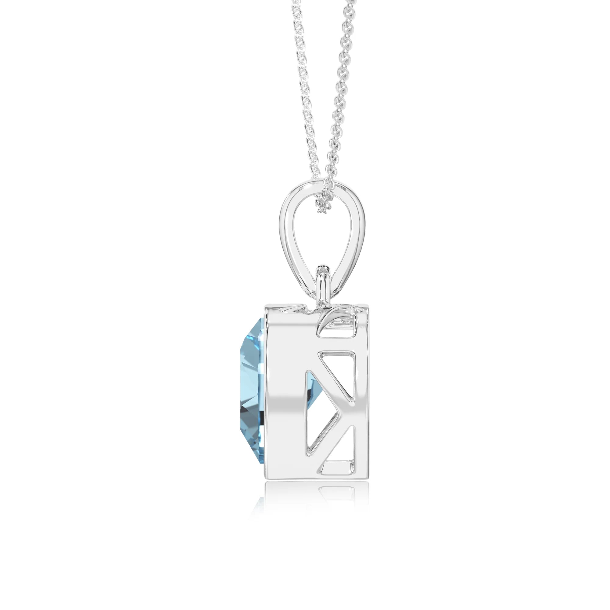 lab grown aquamarine heart solitaire necklaces in platinum