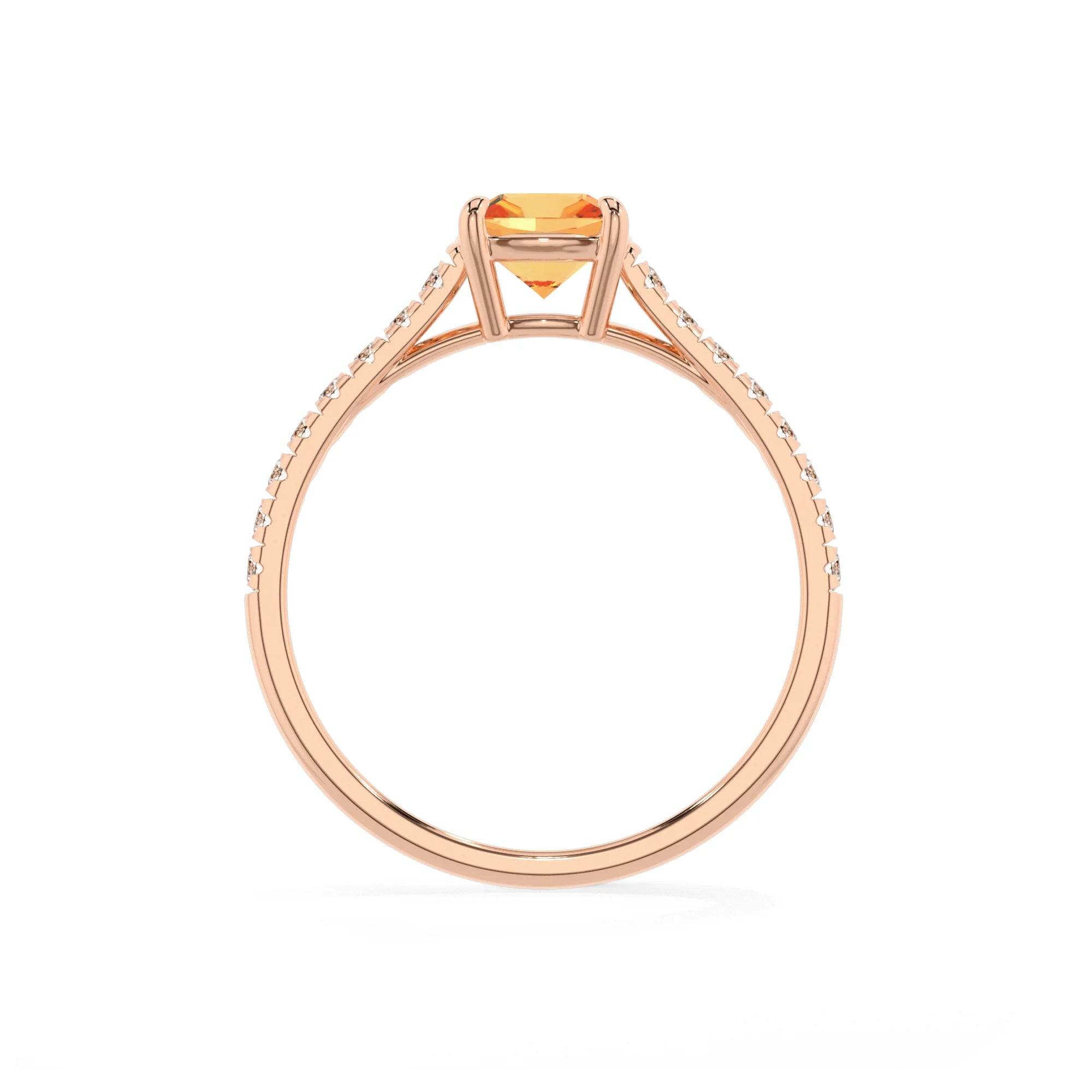 lab grown citrine cushion half eternity solitaire engagement rings in rose gold