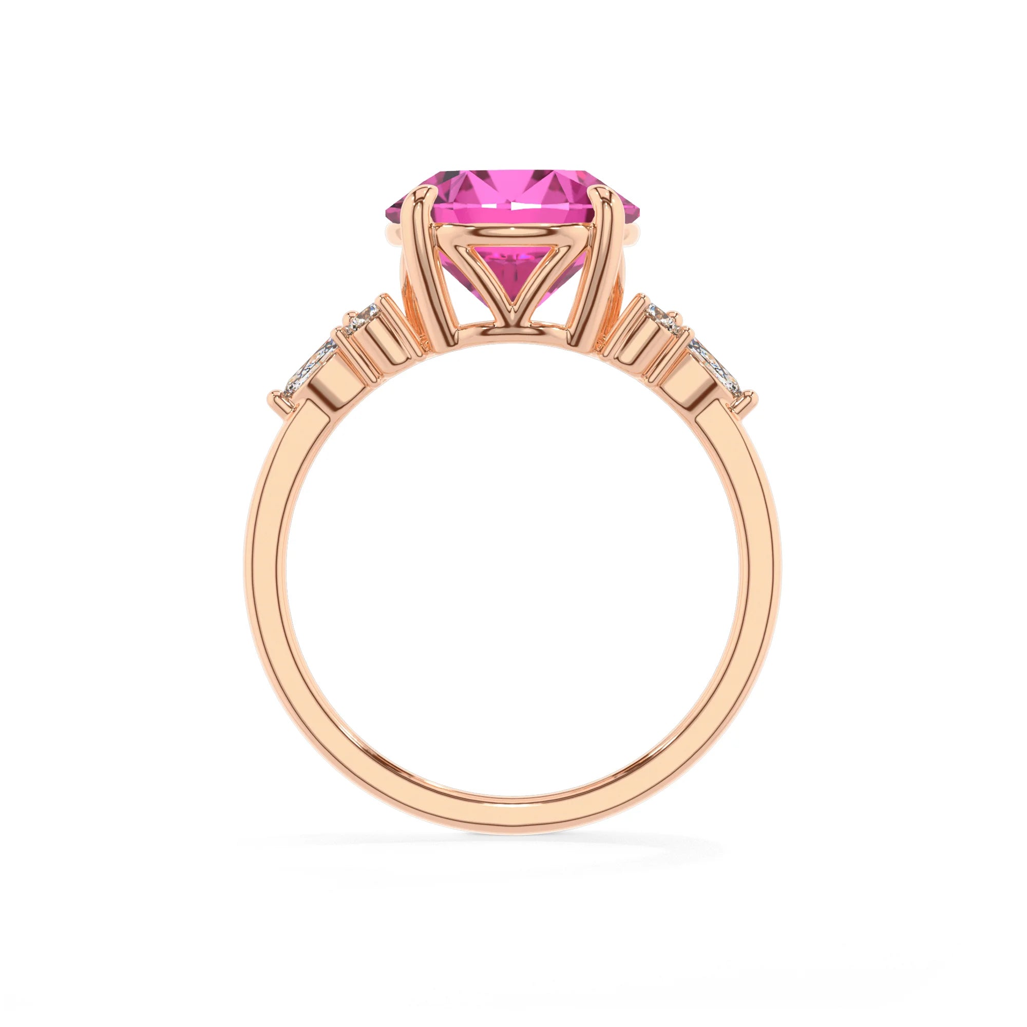 lab grown pink-sapphire round solitaire rings in rose gold
