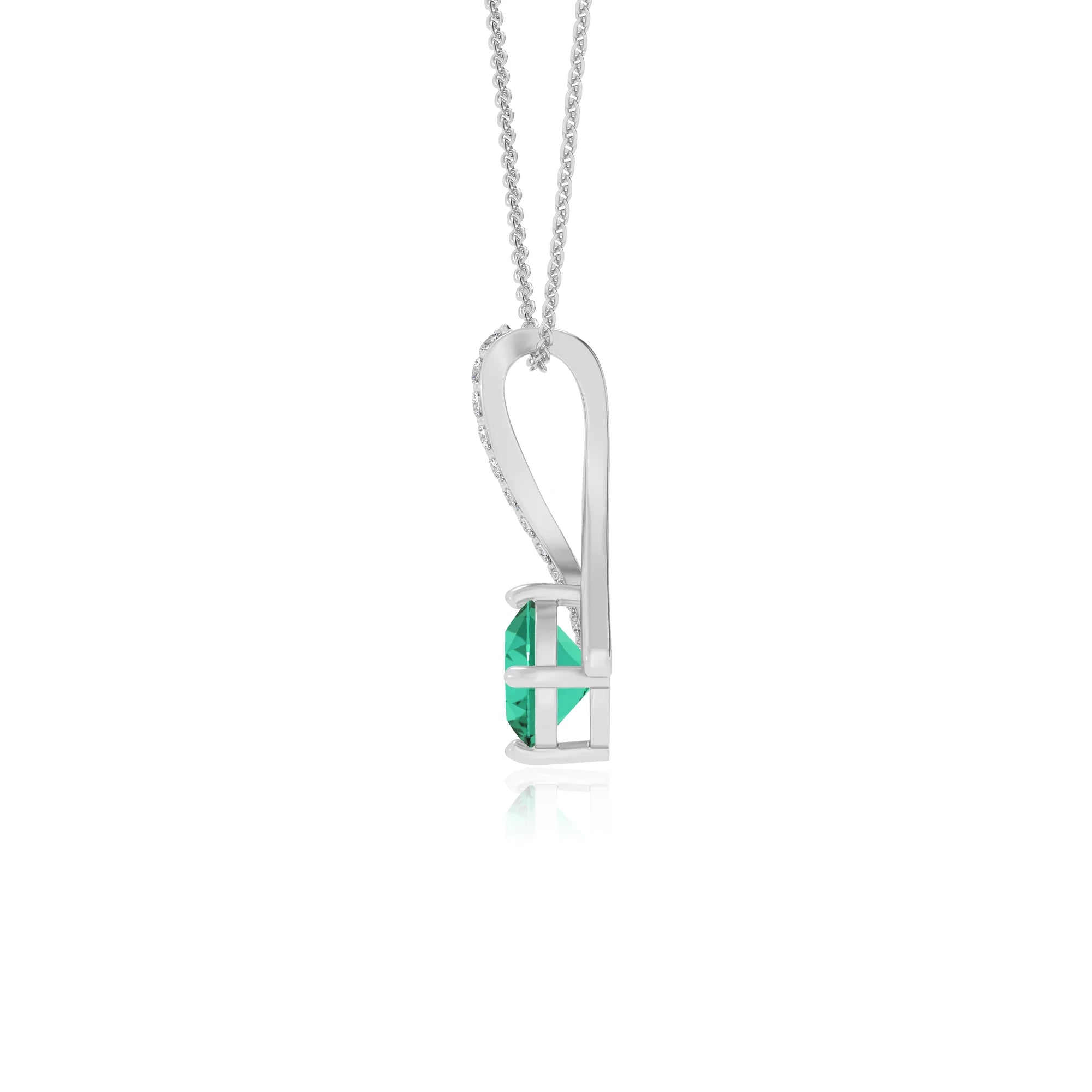 lab grown emerald round solitaire necklaces in white gold