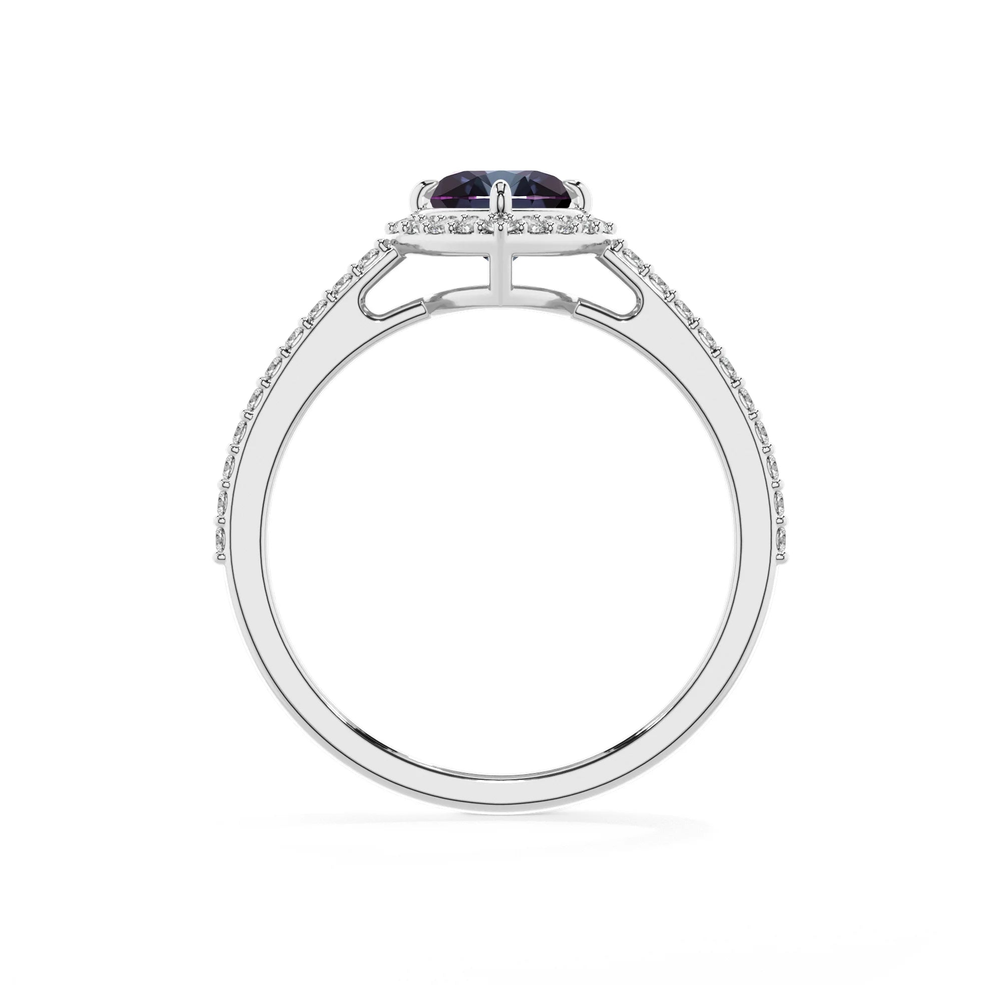 lab grown alexandrite heart solitaire rings in white gold