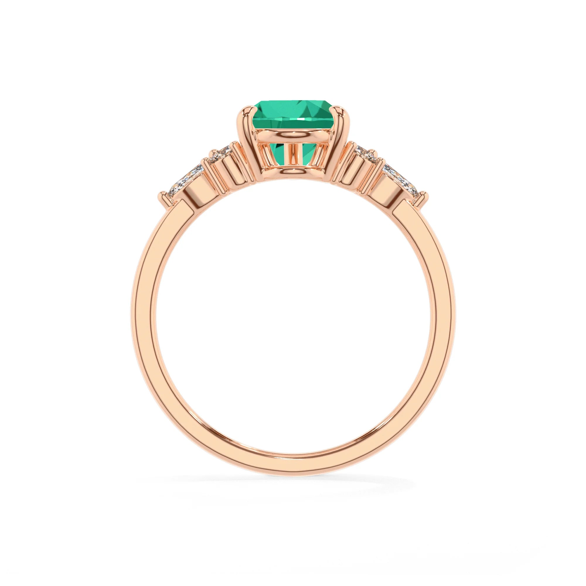 lab grown emerald pear solitaire rings in rose gold