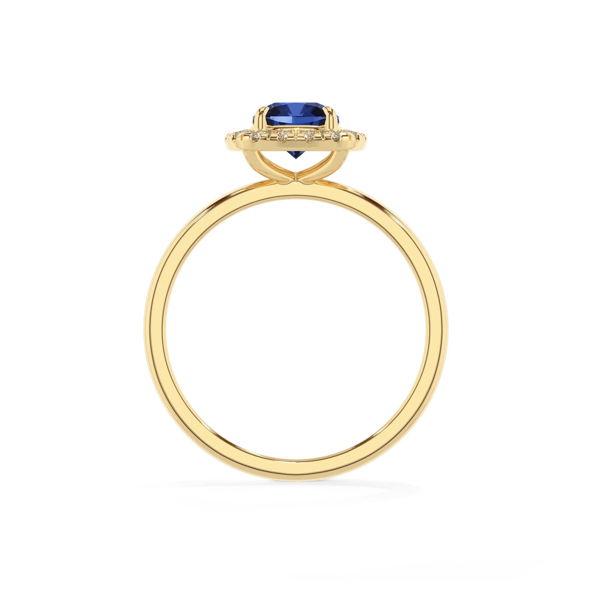 lab grown blue-sapphire cushion solitaire rings in yellow gold