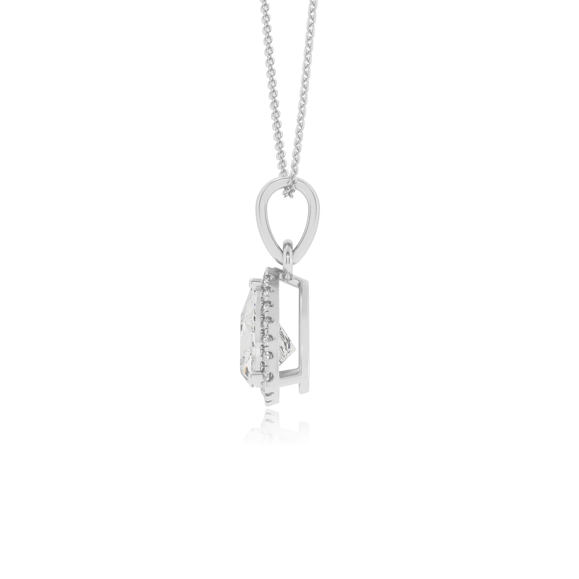 lab grown moissanite trillion solitaire necklaces in white gold