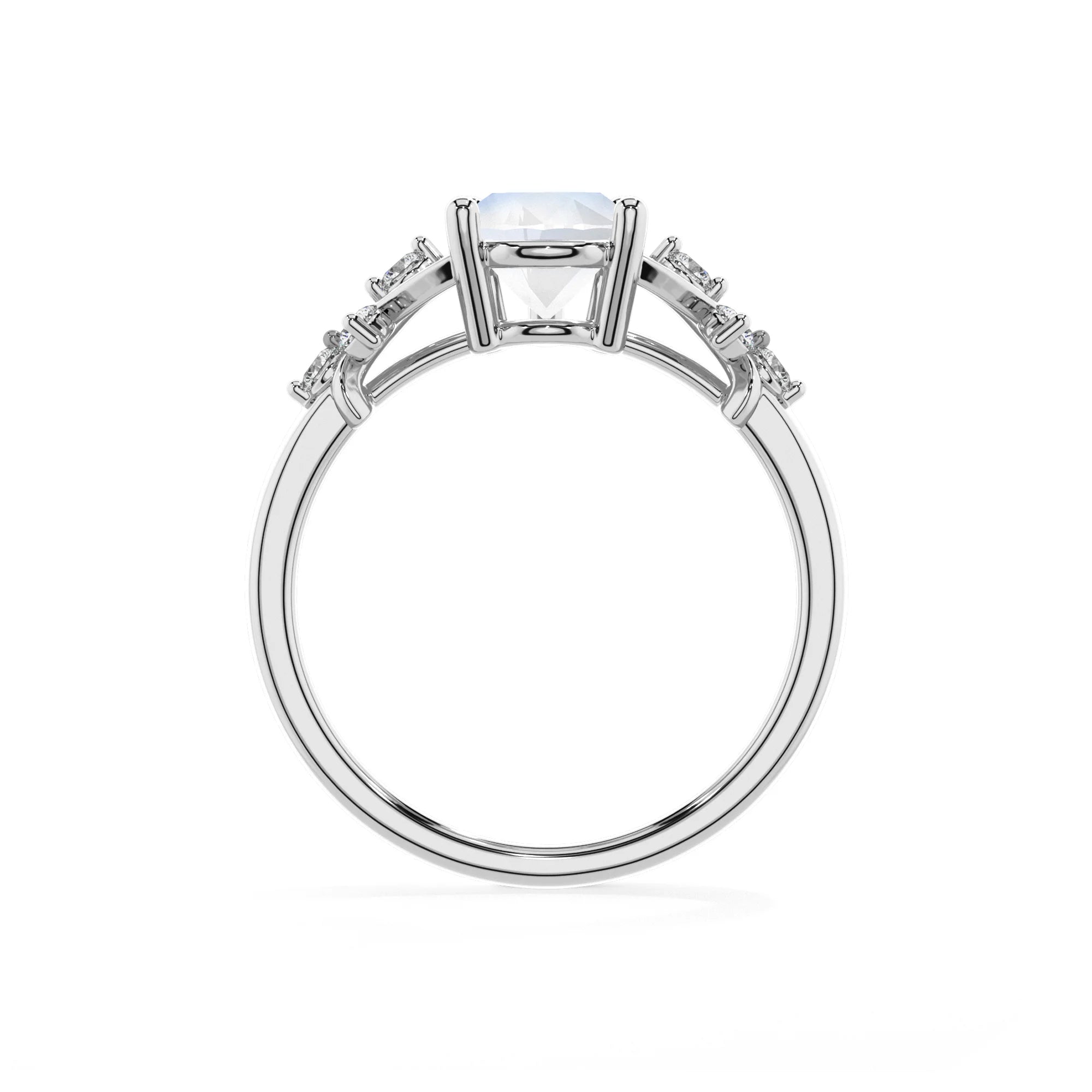 natural rainbow-moonstone pear solitaire rings in white gold