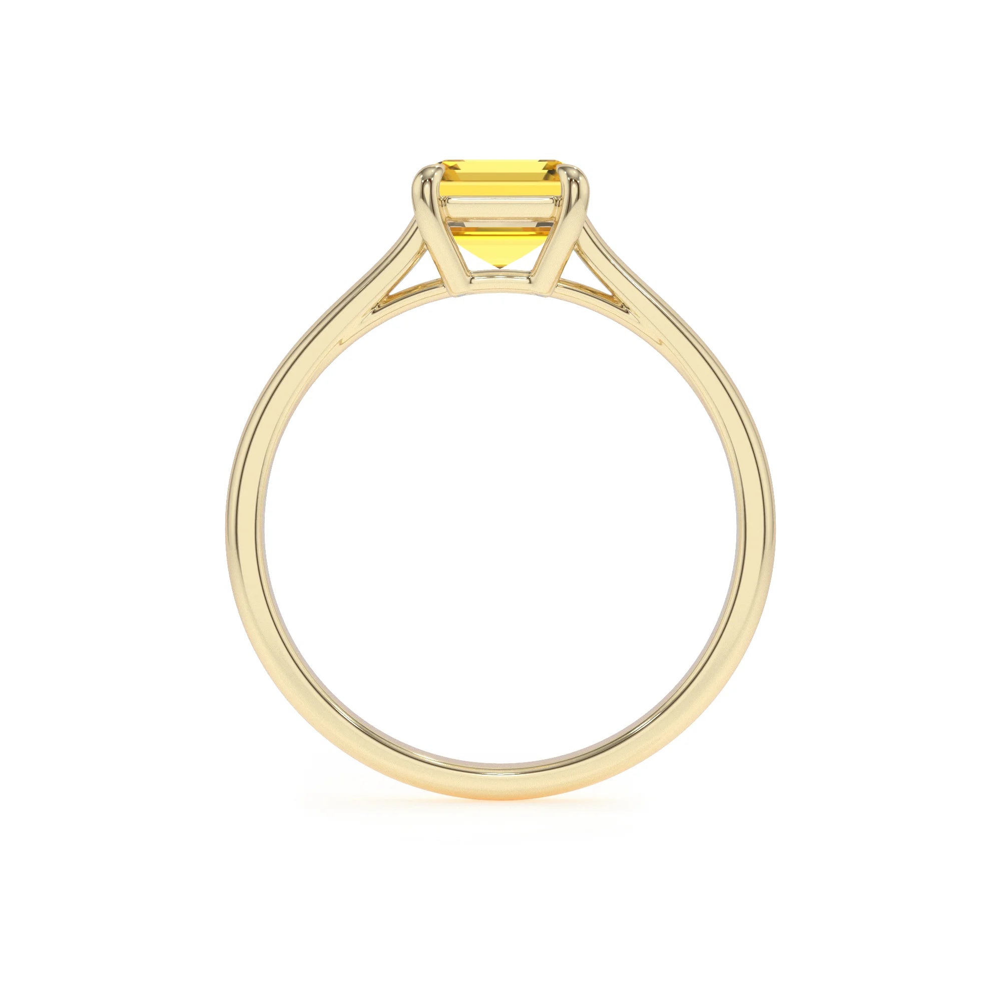 lab grown yellow-sapphire emerald cut solitaire rings in yellow gold