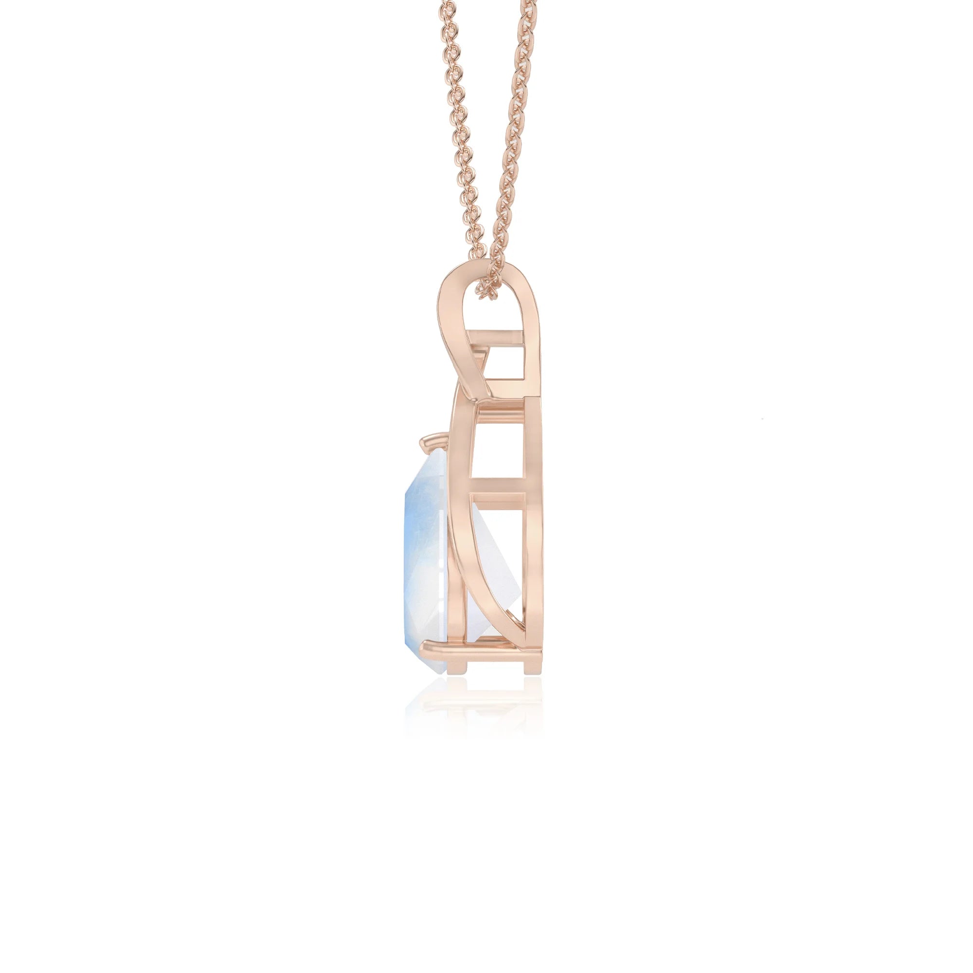 natural rainbow-moonstone pear solitaire necklaces in rose gold
