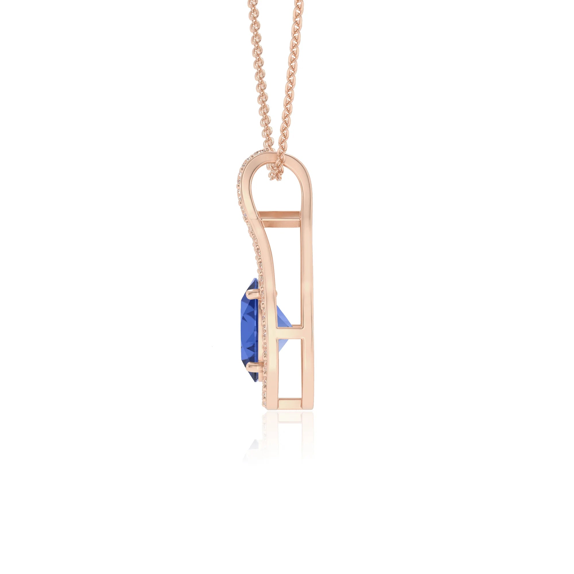 lab grown blue-sapphire oval solitaire necklaces in rose gold
