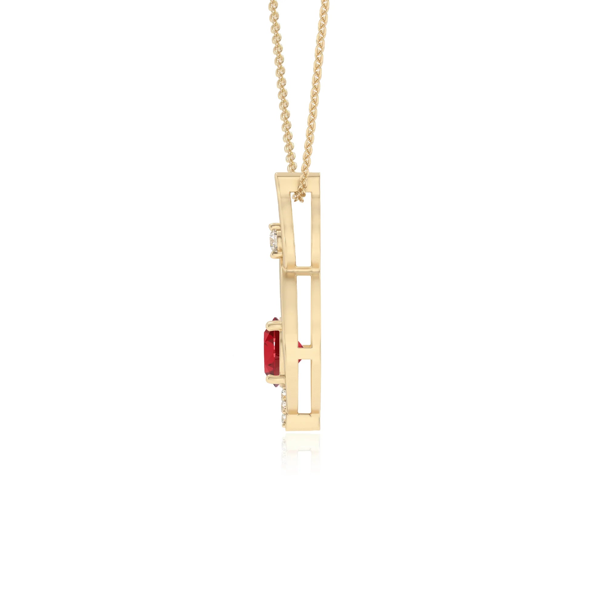 lab grown ruby round solitaire necklaces in yellow gold