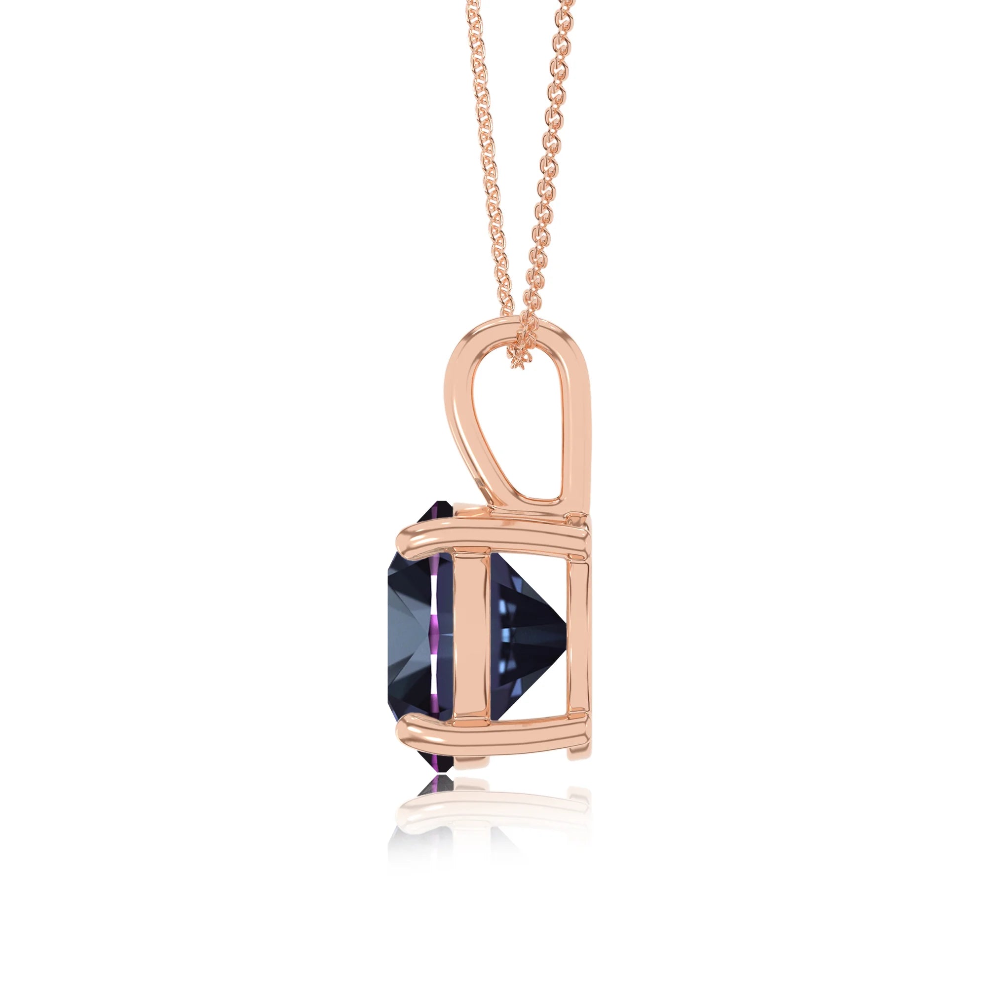 lab grown alexandrite round solitaire necklaces in rose gold