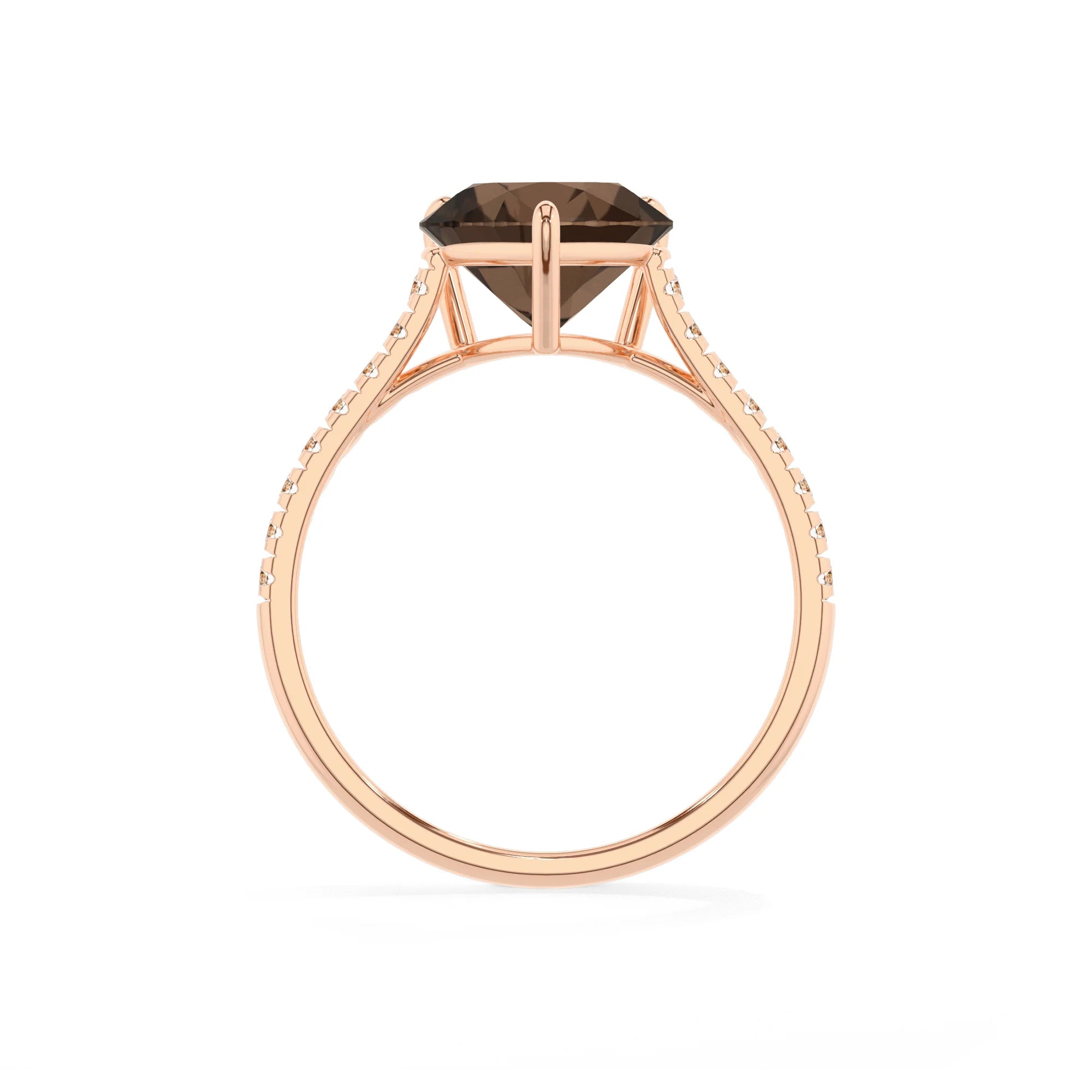 natural smoky-quartz heart half eternity solitaire engagement rings in rose gold