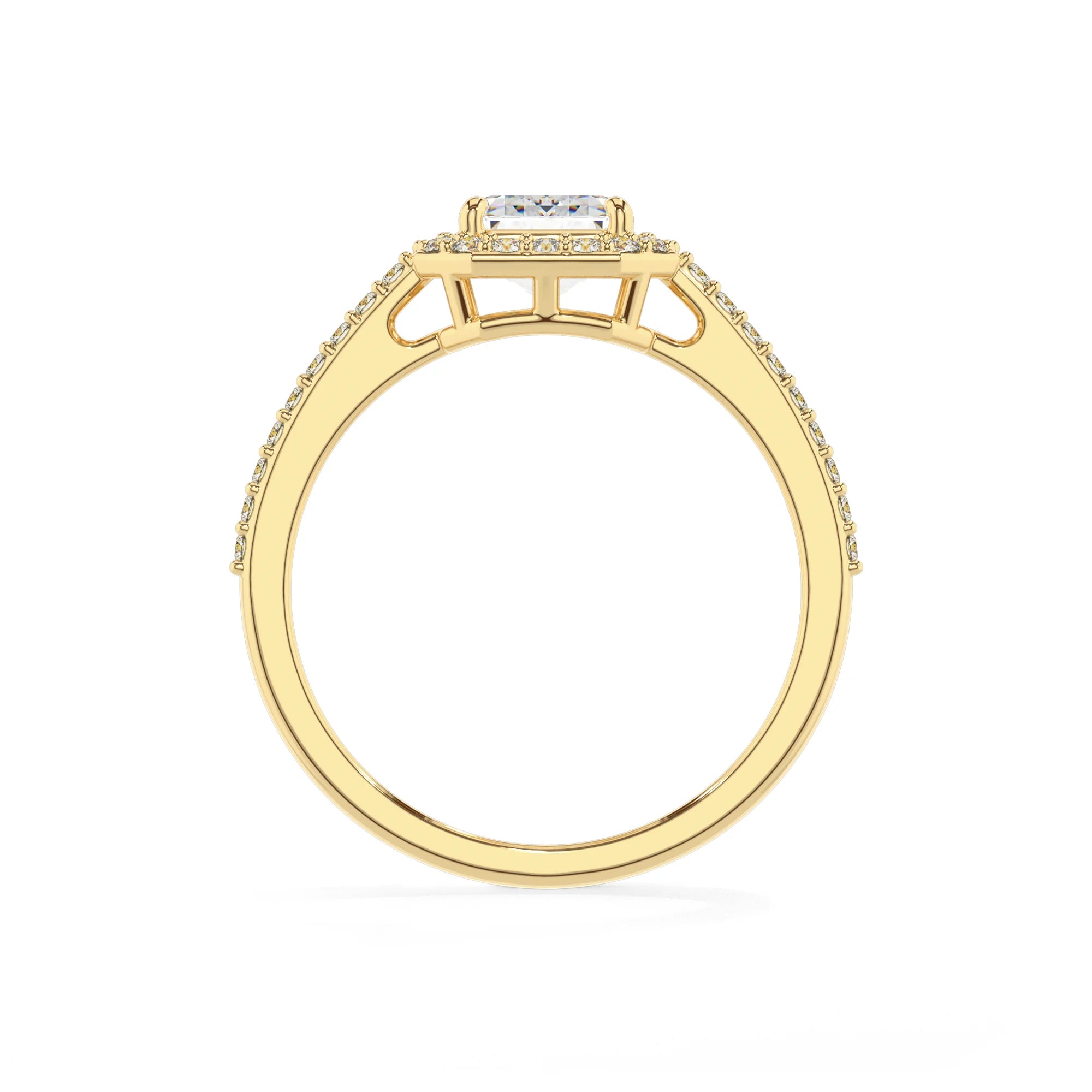 lab grown moissanite asscher solitaire rings in yellow gold