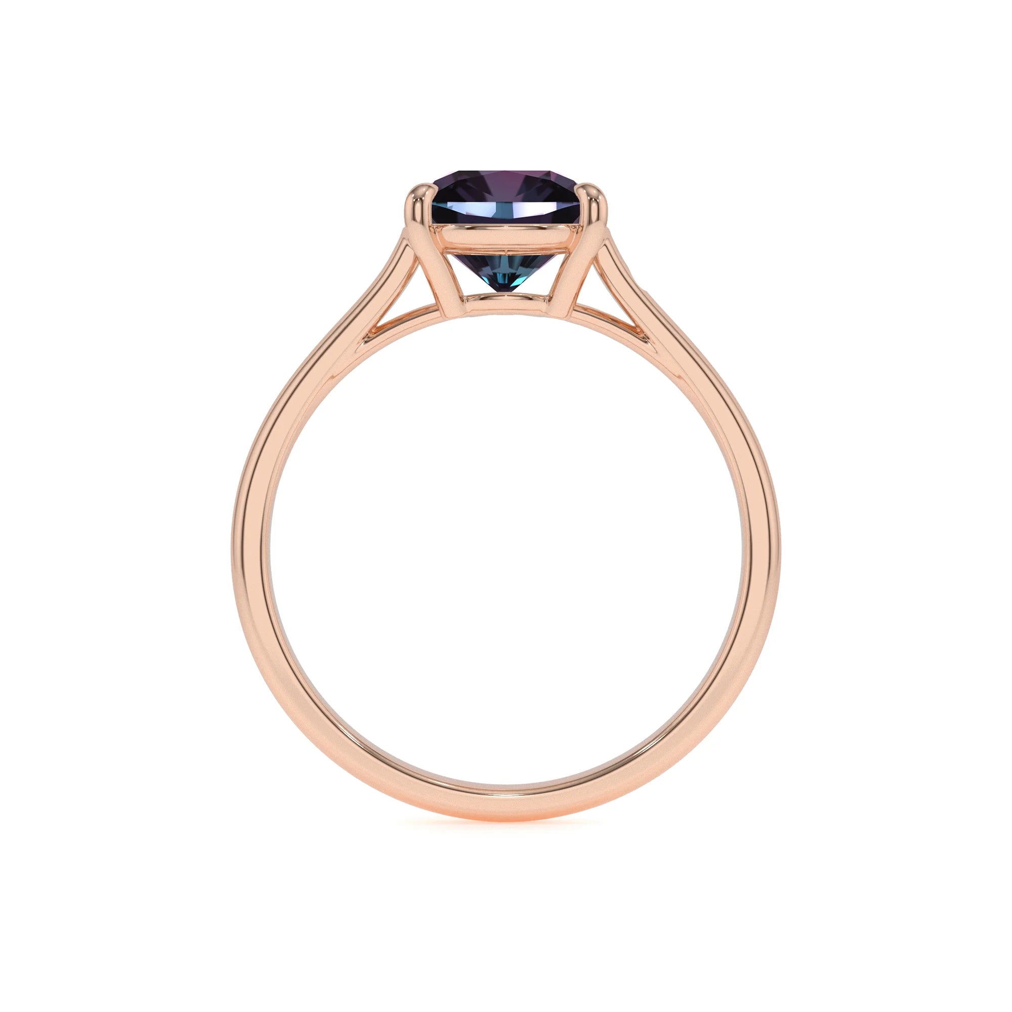 lab grown alexandrite cushion solitaire rings in rose gold