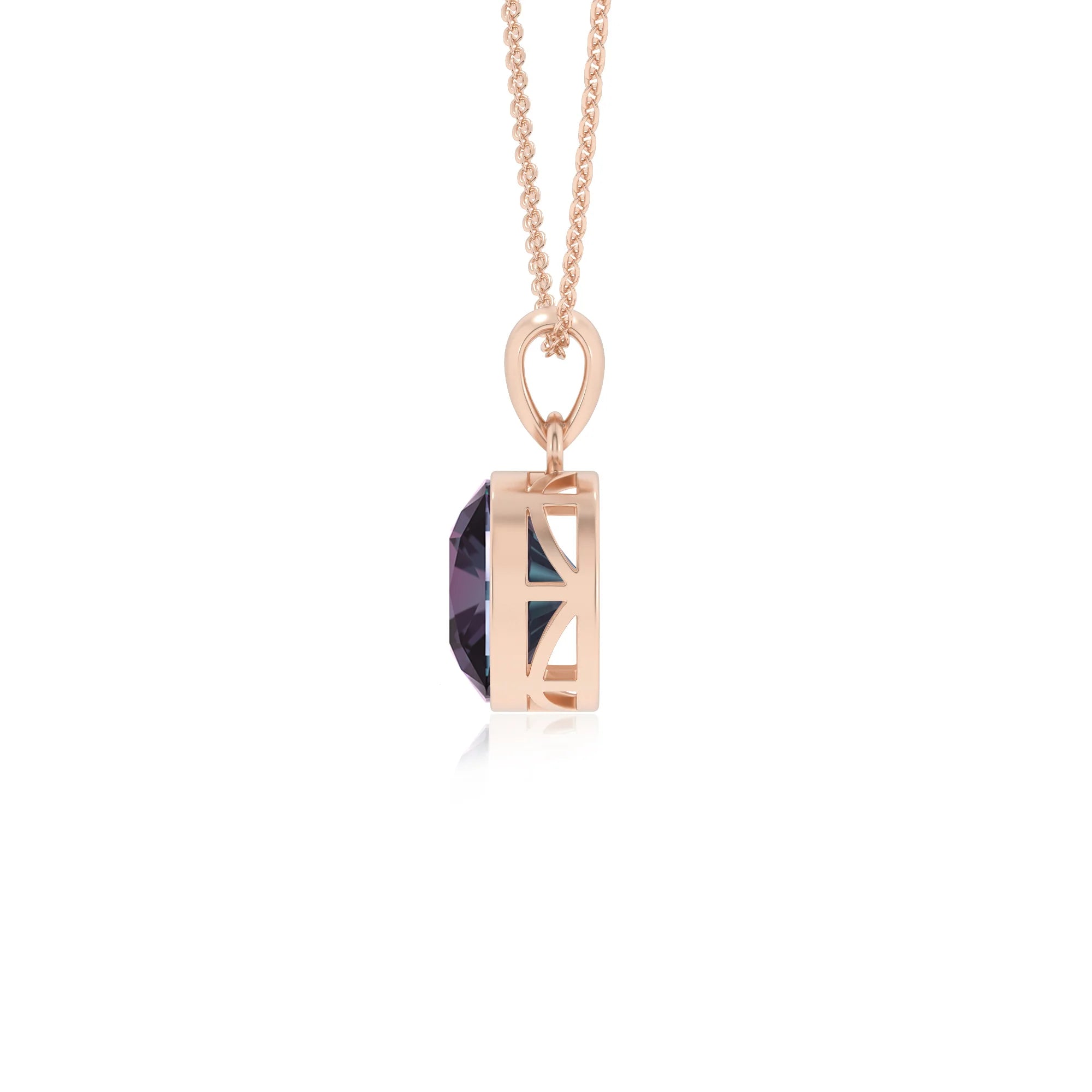 lab grown alexandrite cushion solitaire necklaces in rose gold