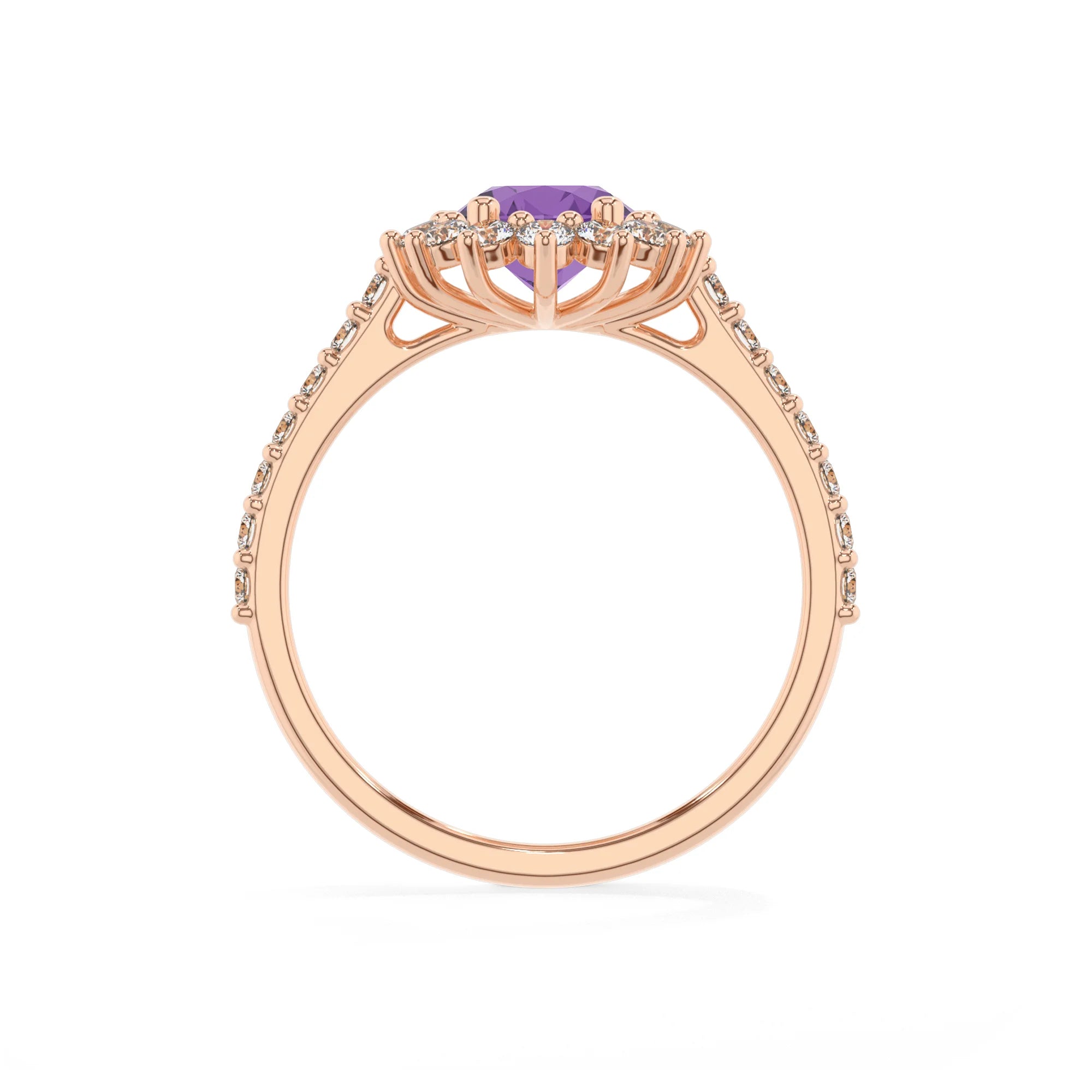 lab grown amethyst oval solitaire rings in rose gold