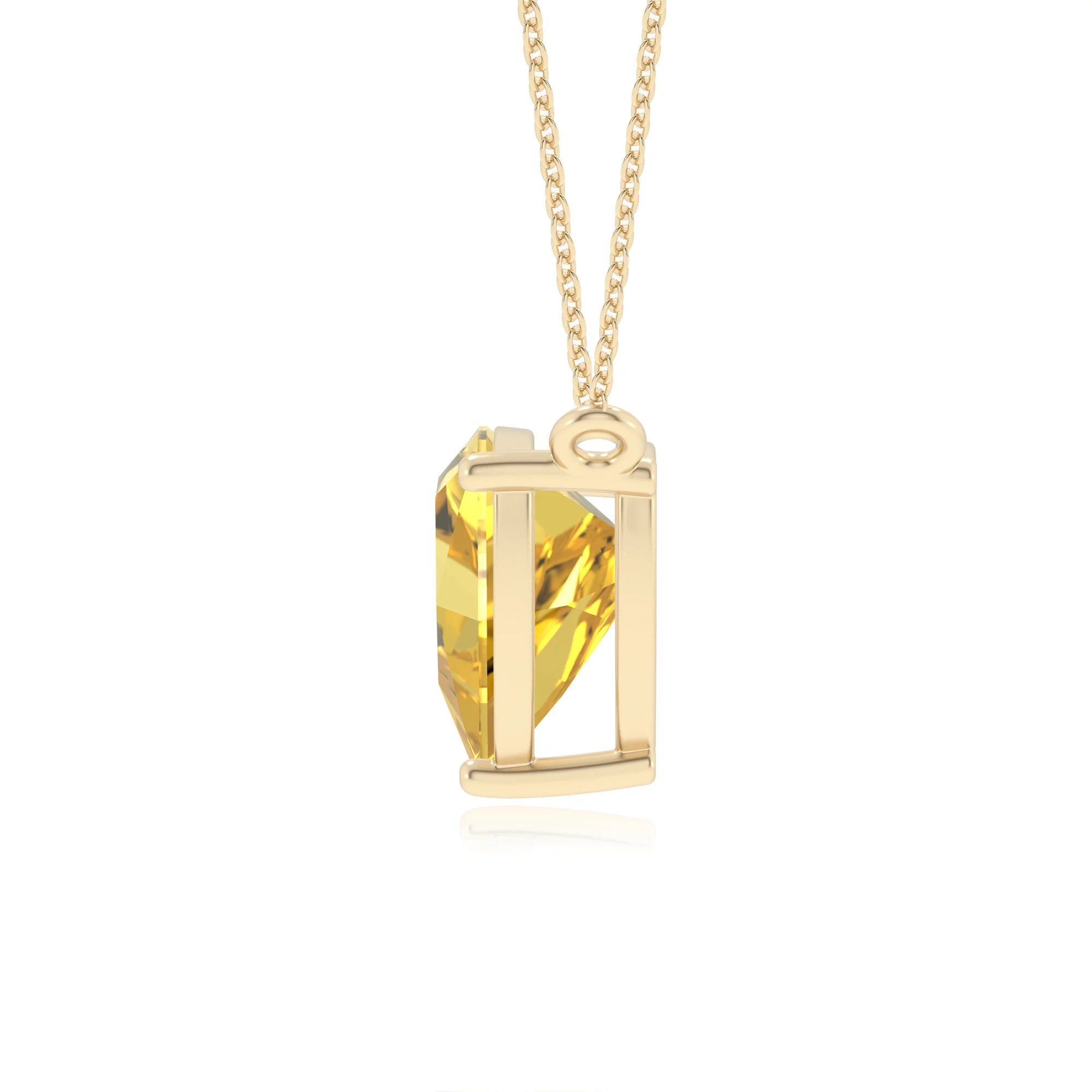 lab grown yellow-sapphire trillion solitaire necklaces in yellow gold