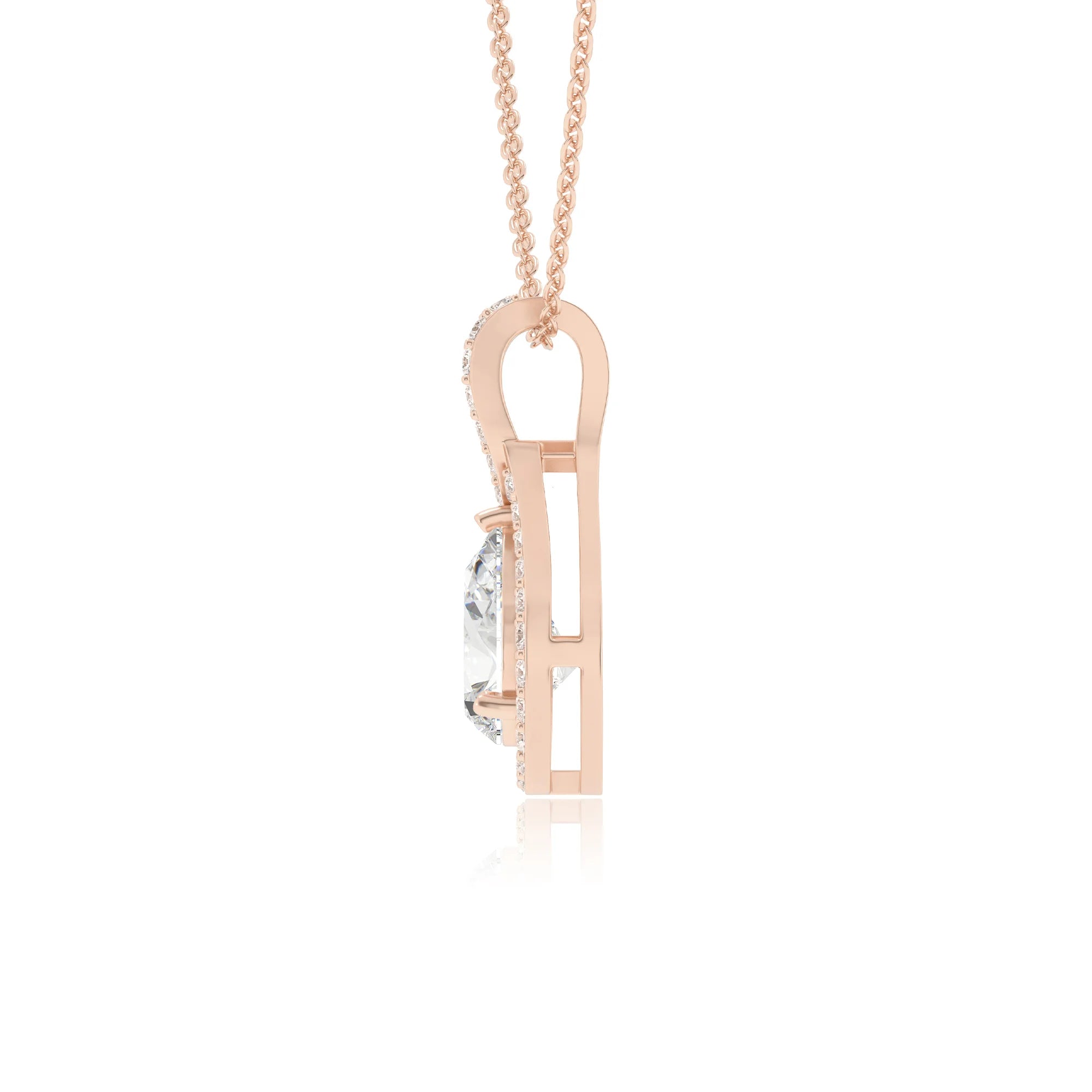 lab grown moissanite pear solitaire necklaces in rose gold