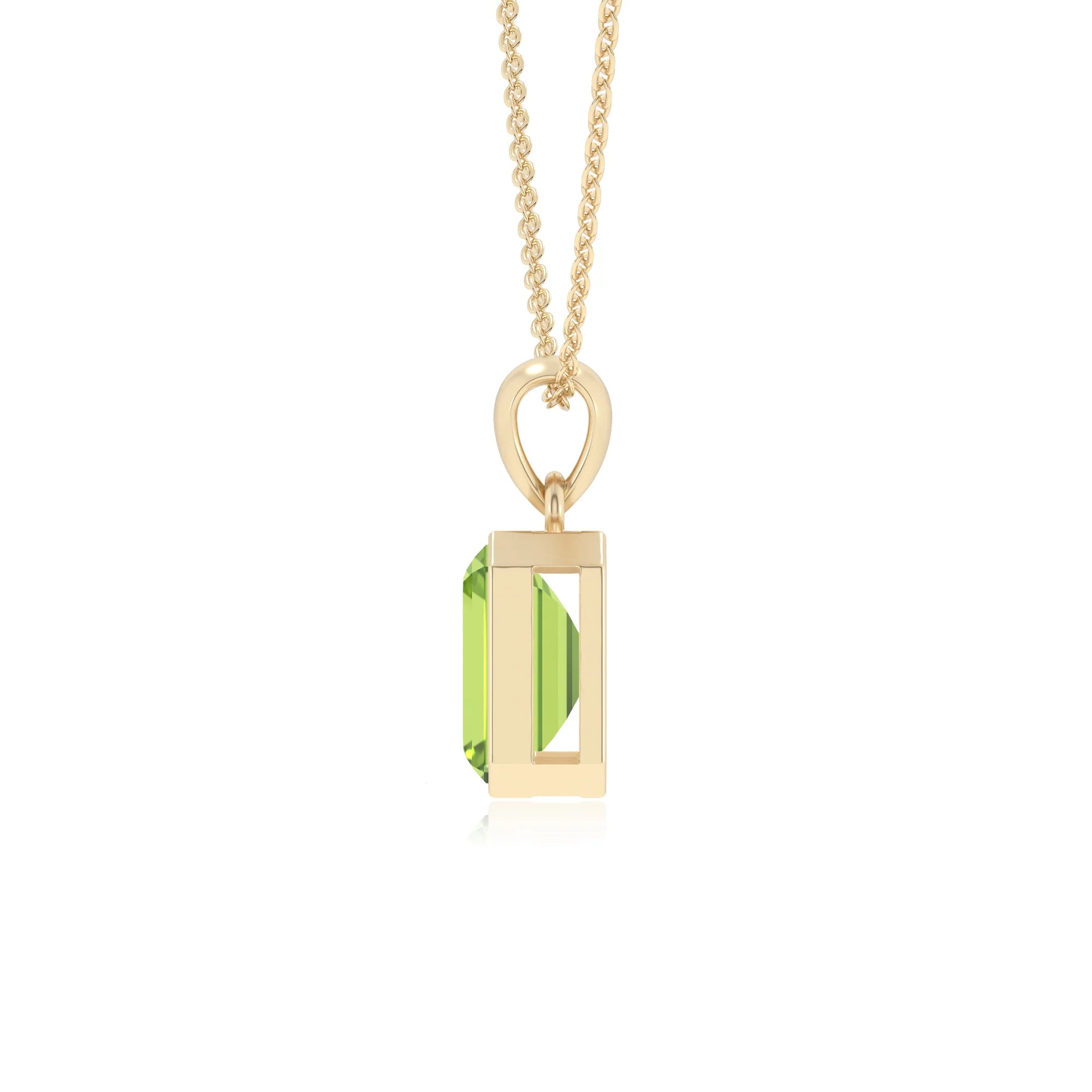 natural peridot emerald cut solitaire necklaces in yellow gold