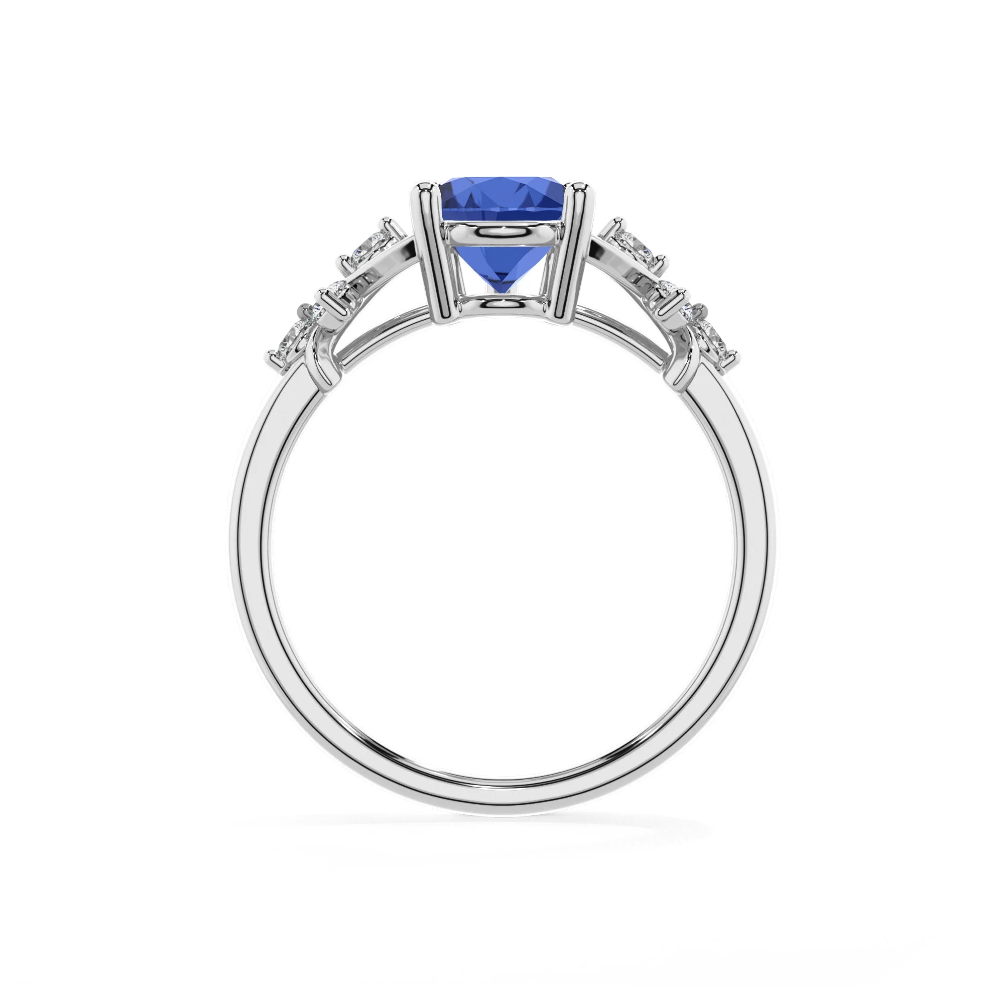 lab grown blue-sapphire pear solitaire rings in platinum