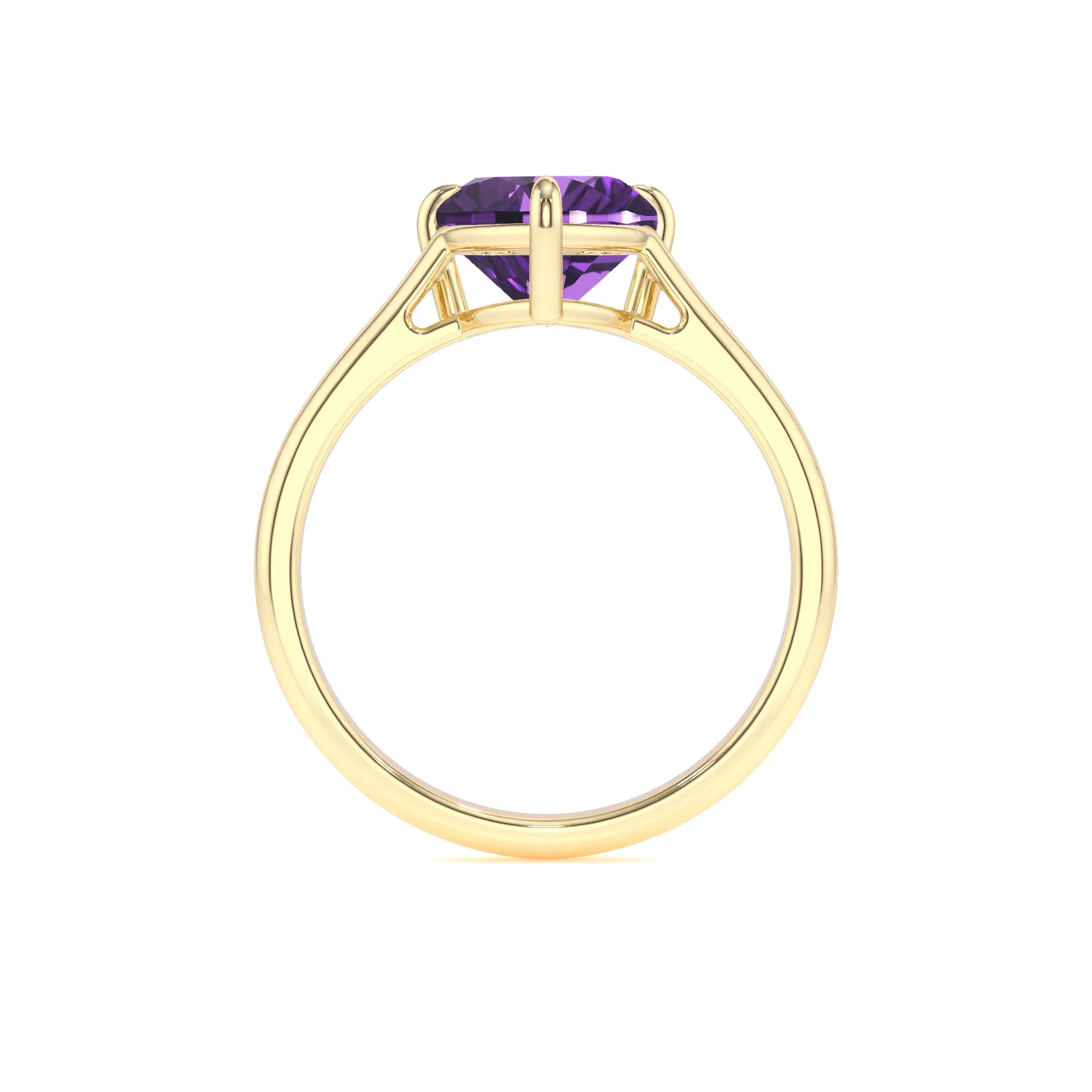 lab grown amethyst heart solitaire rings in yellow gold
