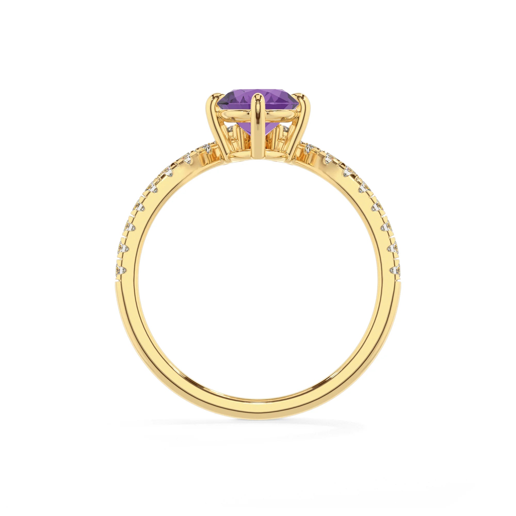 lab grown amethyst oval solitaire rings in yellow gold