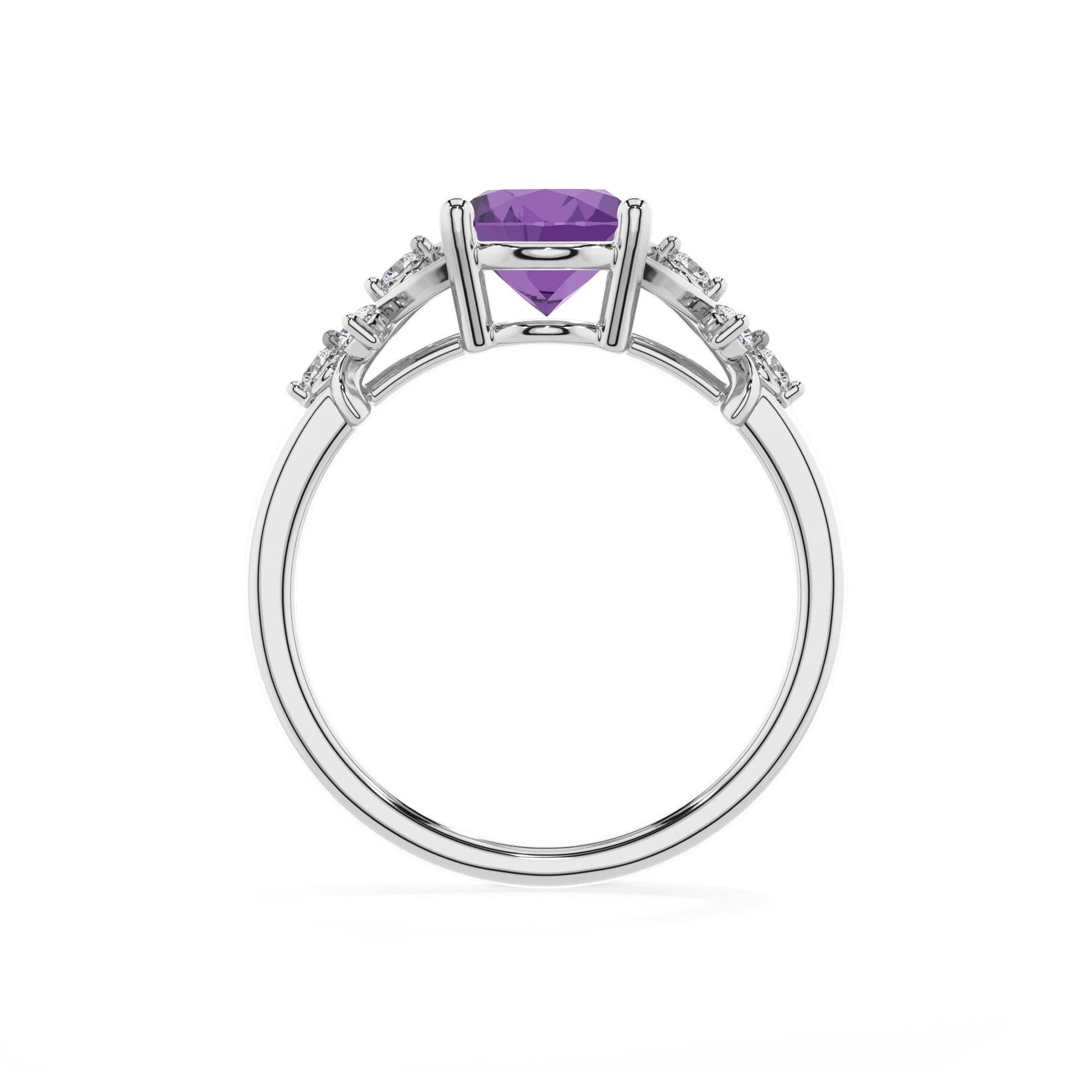 lab grown amethyst oval solitaire rings in sterling silver