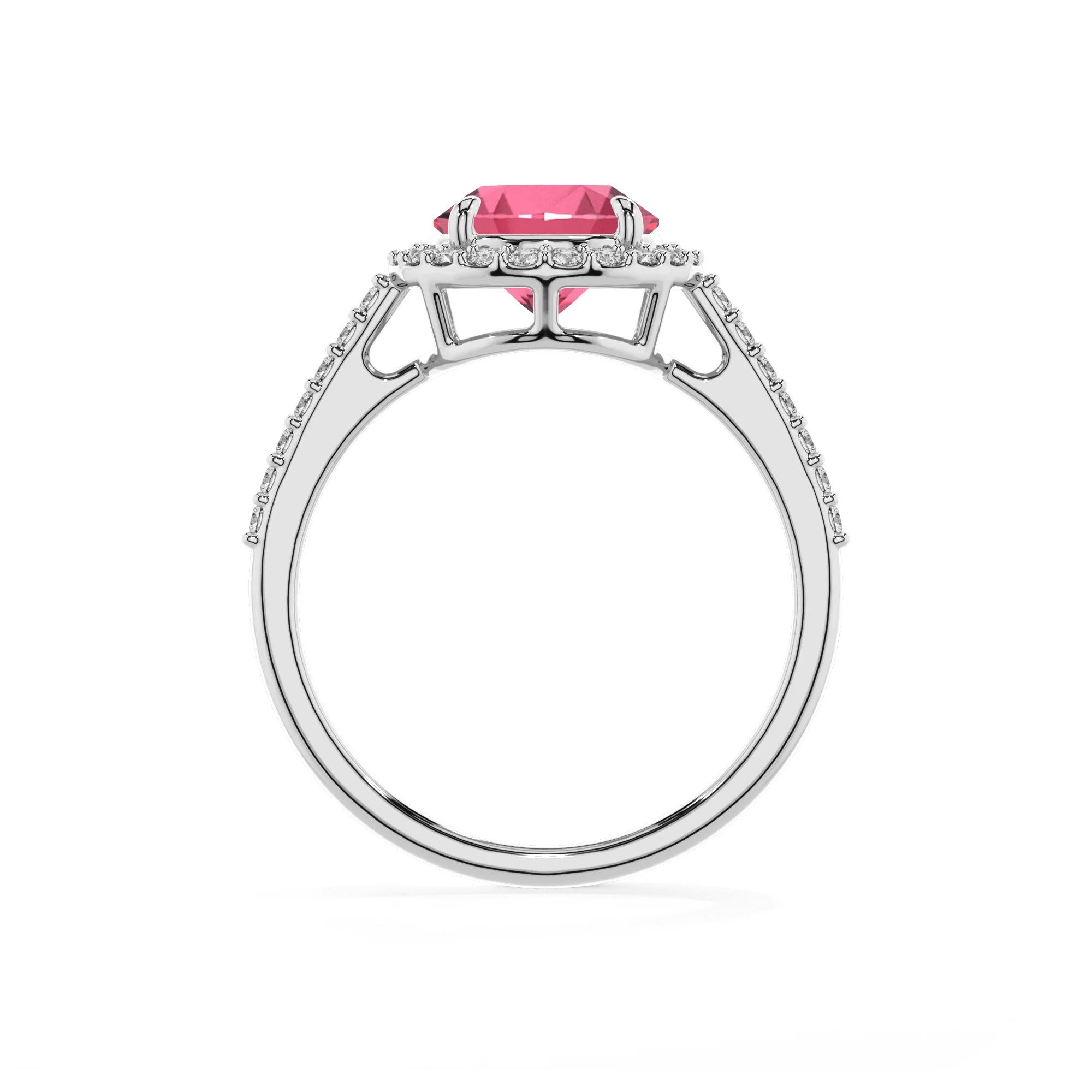 lab grown pink-tourmaline round solitaire rings in white gold