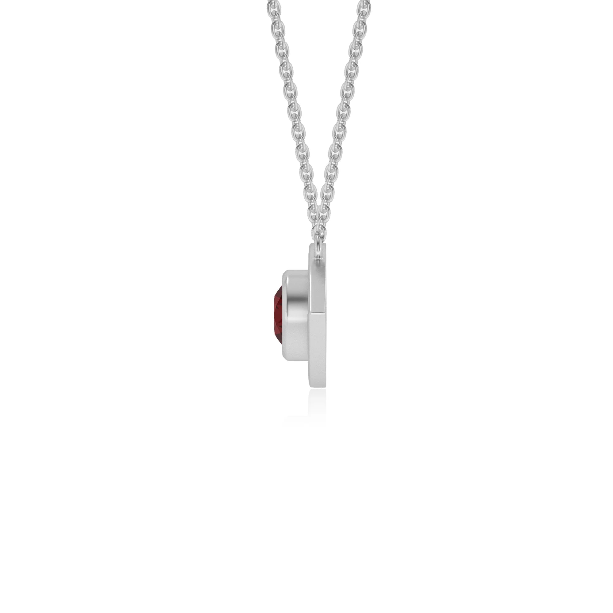 natural garnet round solitaire necklaces in white gold